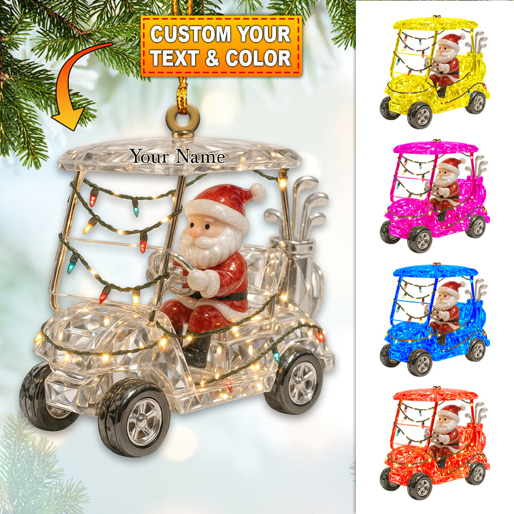 Personalized Santa Golf Cart Christmas Ornament – Custom Name Holiday Decor for Golf Lovers – Festive Xmas Gift for Golfers