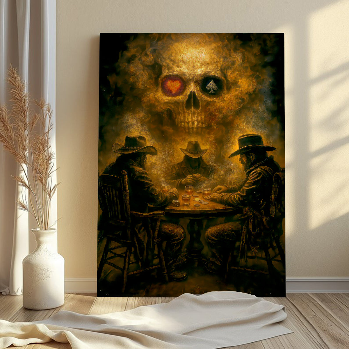 Cowboy Poker Wall Art, Skull Poker Poster, Western Poker Canvas For Game Room Decor