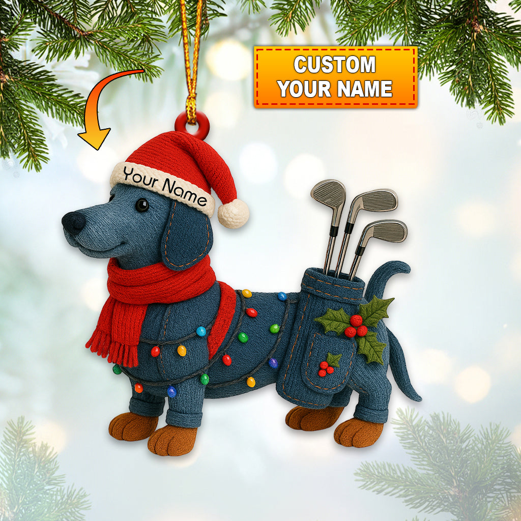 Personalized Dachshund Golf Ornament – Custom Name Golfer Christmas Ornament, Funny Golf Decor Gift for Men, Dachshund Christmas Decorations for Tree