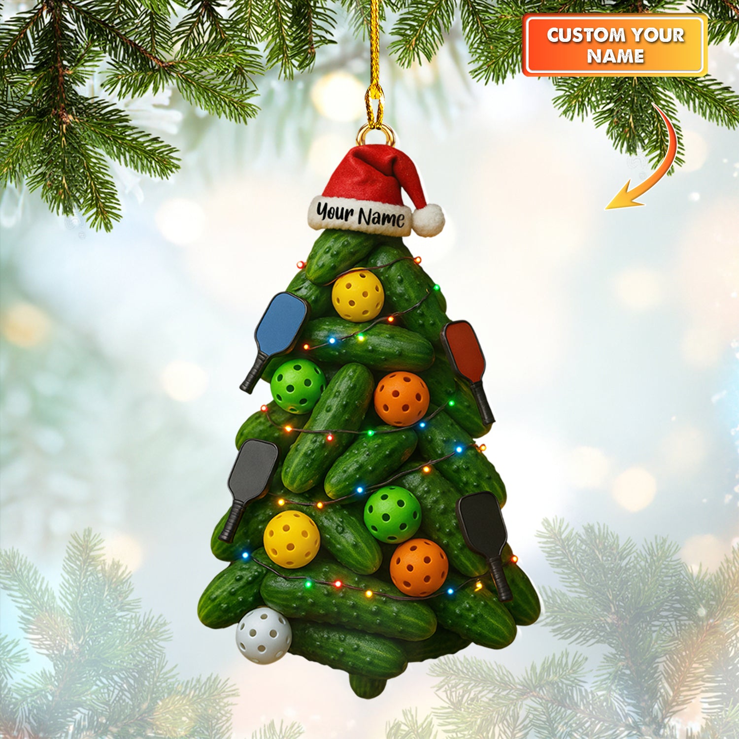 Personalized Pickleball Ornament, Funny Pickleball Christmas Tree With Paddles And Balls, Gift For Pickleball Lover