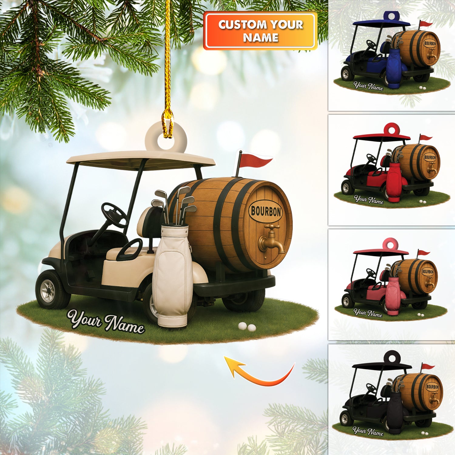 Custom Golf And Bourbon Ornament, Bourbon Christmas Ornament, Golf Ornament For Golfer, Golf Decor For Christmas
