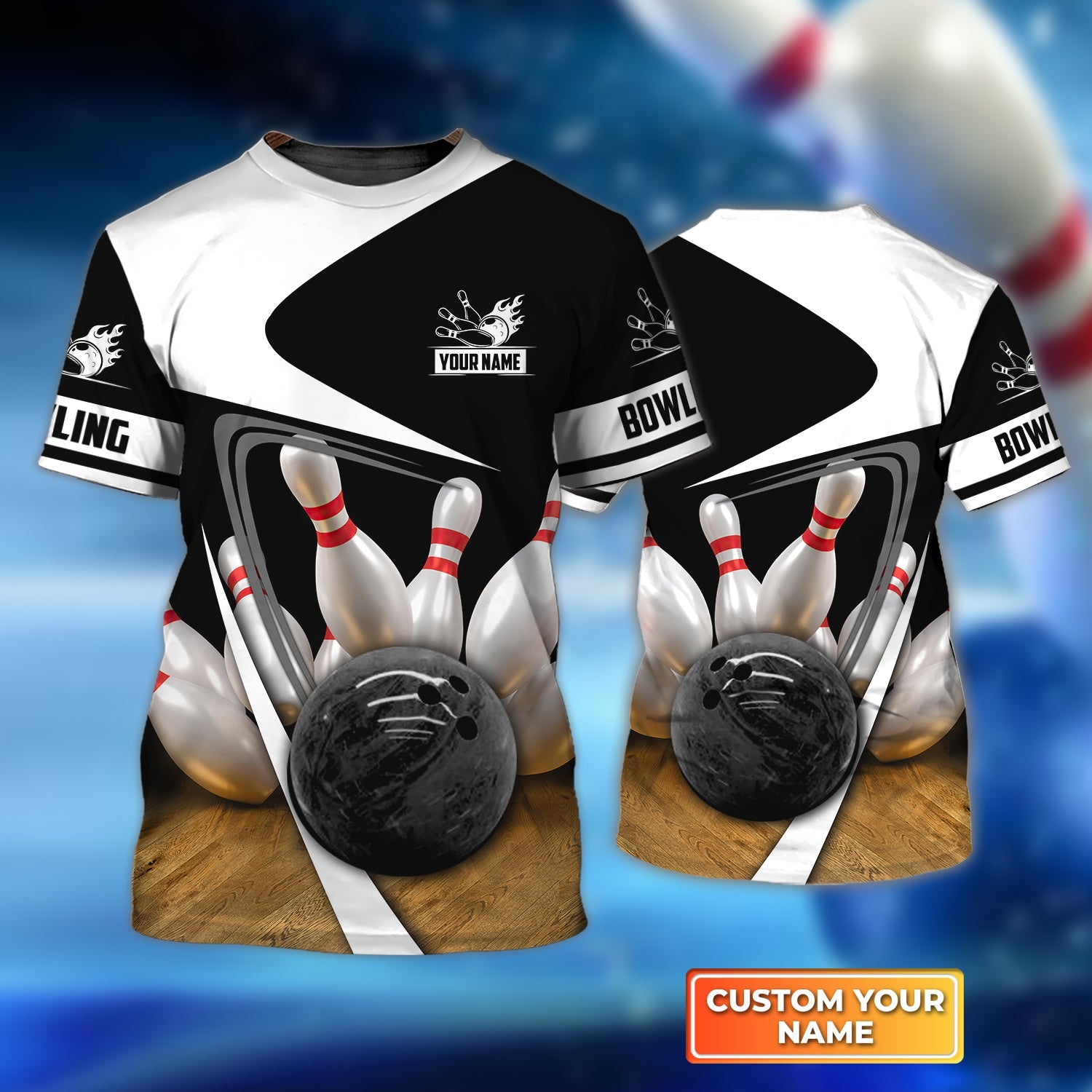 Ten Strike Classic Bowling Personalized Name 3D Tshirt