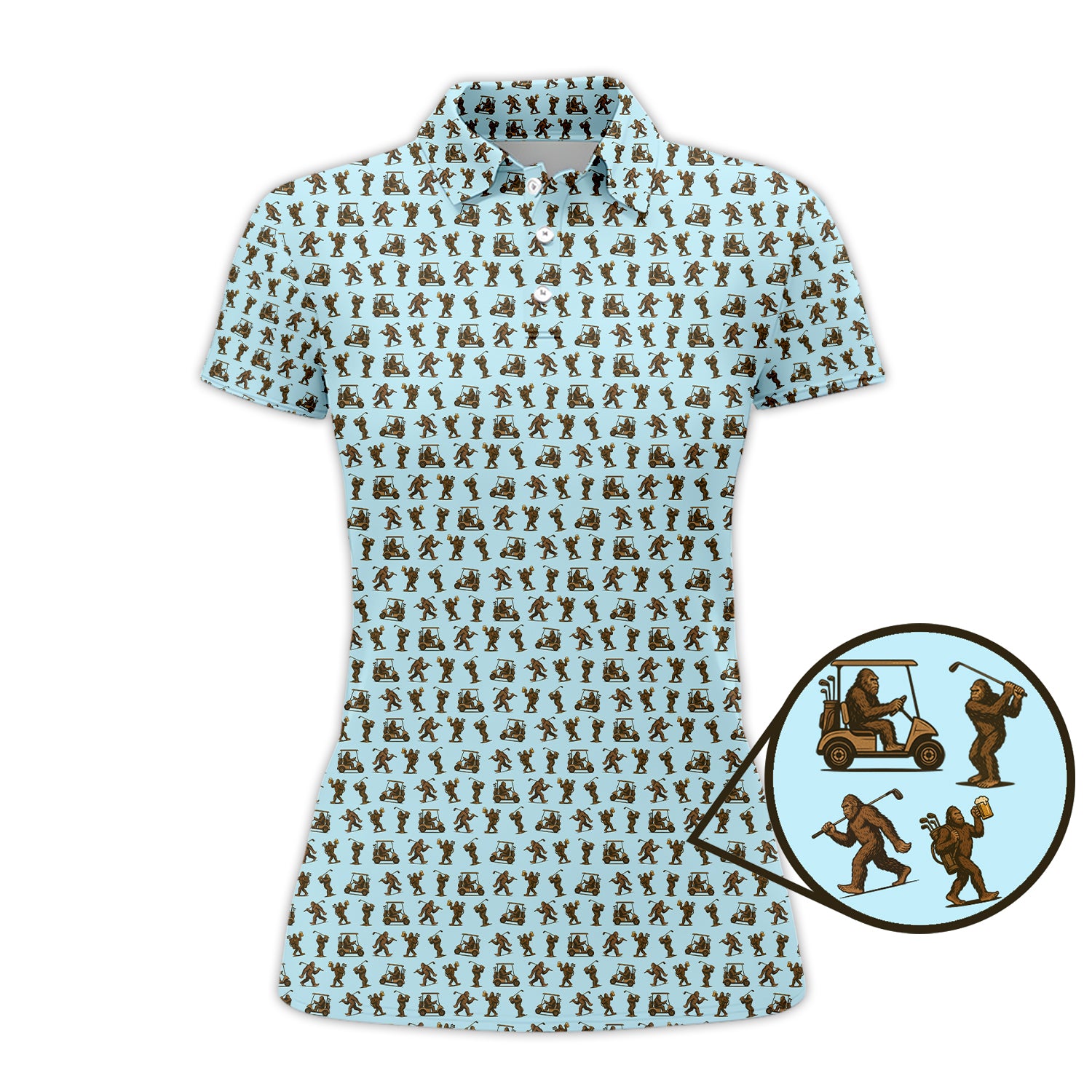 Bigfoot Golf Shirt For Women, Crazy Golf Pattern Shirt, Golf Gift For Golfer