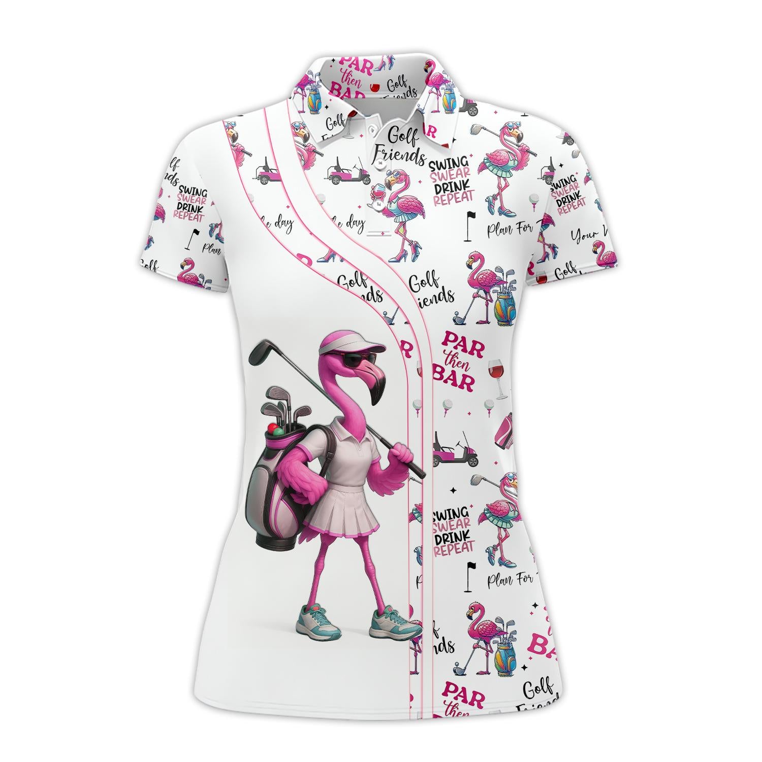 Custom Par Then Bar Flamingo Polo Shirt – Funny Women's Golf Swing Pattern – Drink Repeat Theme