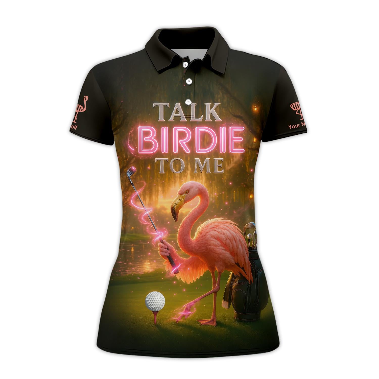 Custom Flamingo Birdie Golf Polo Shirt – Magic Design Women's Golf Apparel – Ladies Golf Top