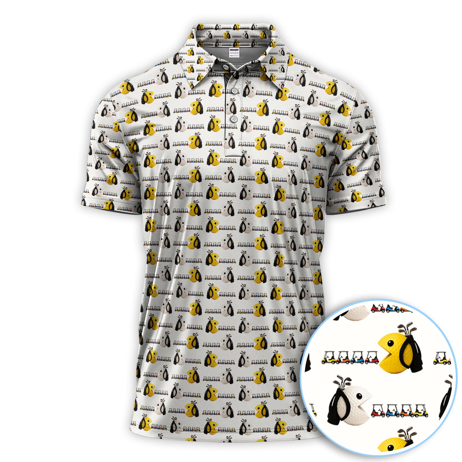 Cute Golf Cart Polos For Men, Funny Pattern Golf Shirt, Golf Gift For Golfer