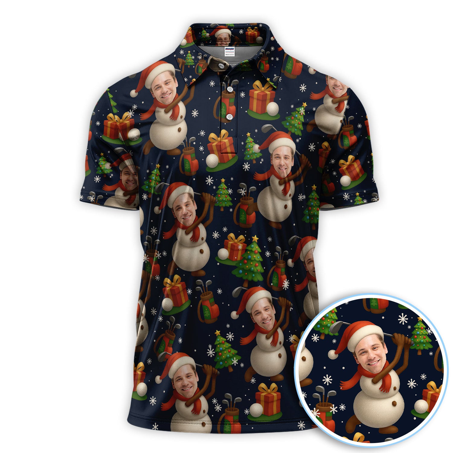 Personalized Face Christmas Polos, Custom Photo Snowman Golf Shirt, Funny Xmas Gift For Golfer
