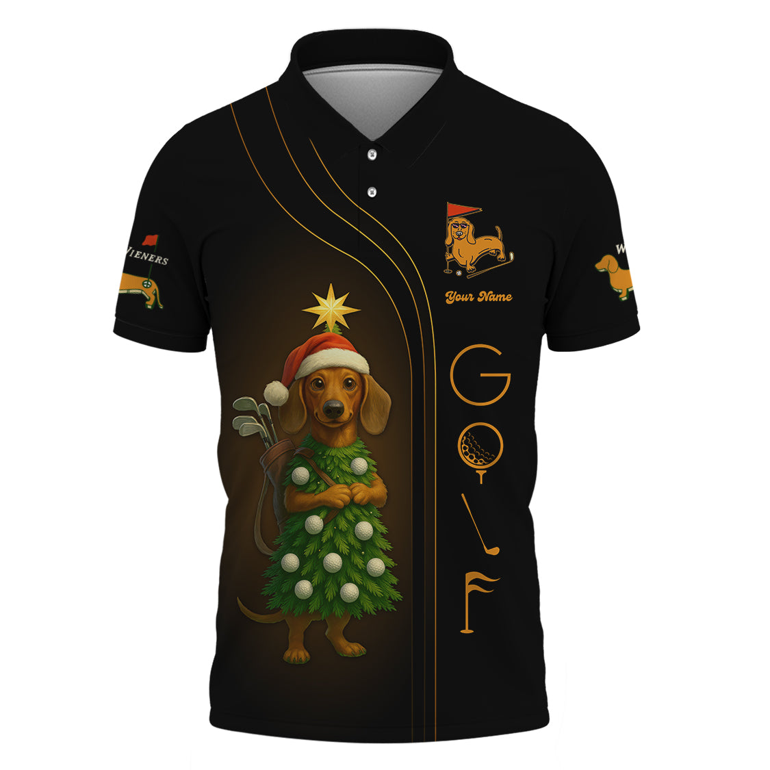 Personalized Christmas Golf Shirt, Dachshund Golf Shirt, Funny Golf Shirt For Men, Golf Gift For Golfer