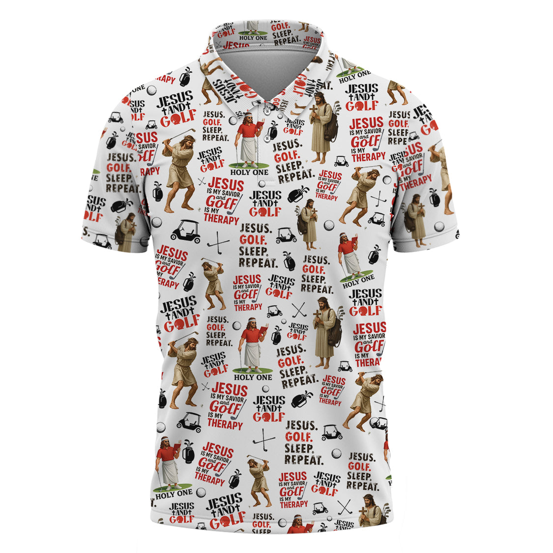 Jesus As Our Savior Men's Golf Polo - Golf Is My Therapy - Golfing Jesus - Women's Golf Tops