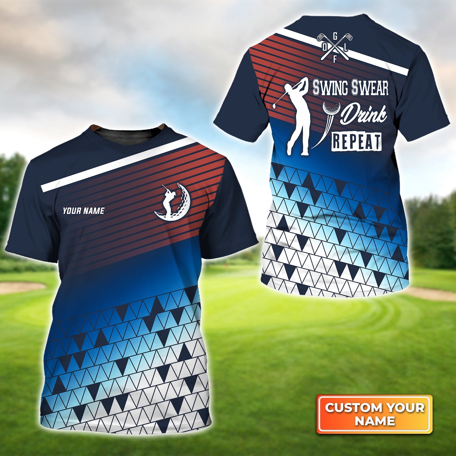 Golfing Swing Swear Drink Repeat Personalized Name 3D Tshirt Gift For Golfer