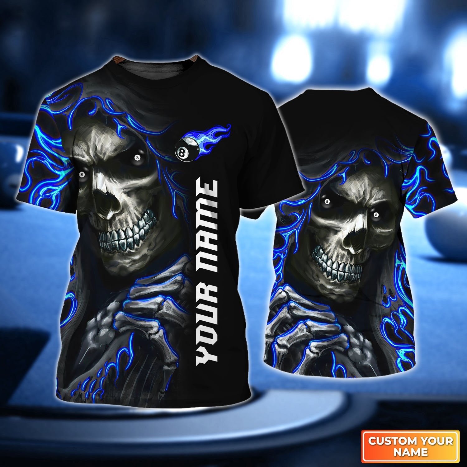 Skull Billard Pool 8 Ball Personalized Name 3D Tshirt Gift Billiard Players