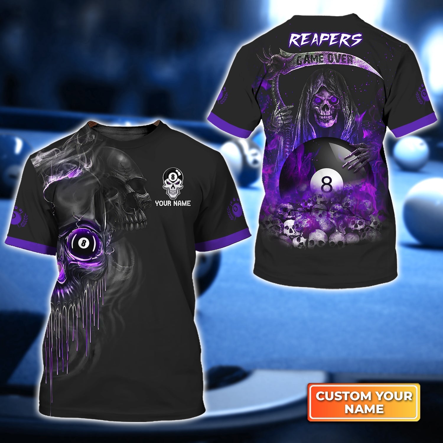 Grim Reaper Billiard Pool 8 Ball Personalized Name 3D Tshirt Gift For Billiard Players