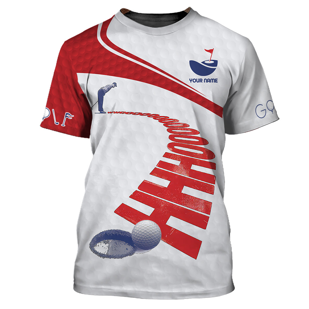 Custom White & Red Golf Shirt – Funny Putt Design with 'Hoooo'– Personalized Golf Apparel for Players with Humor