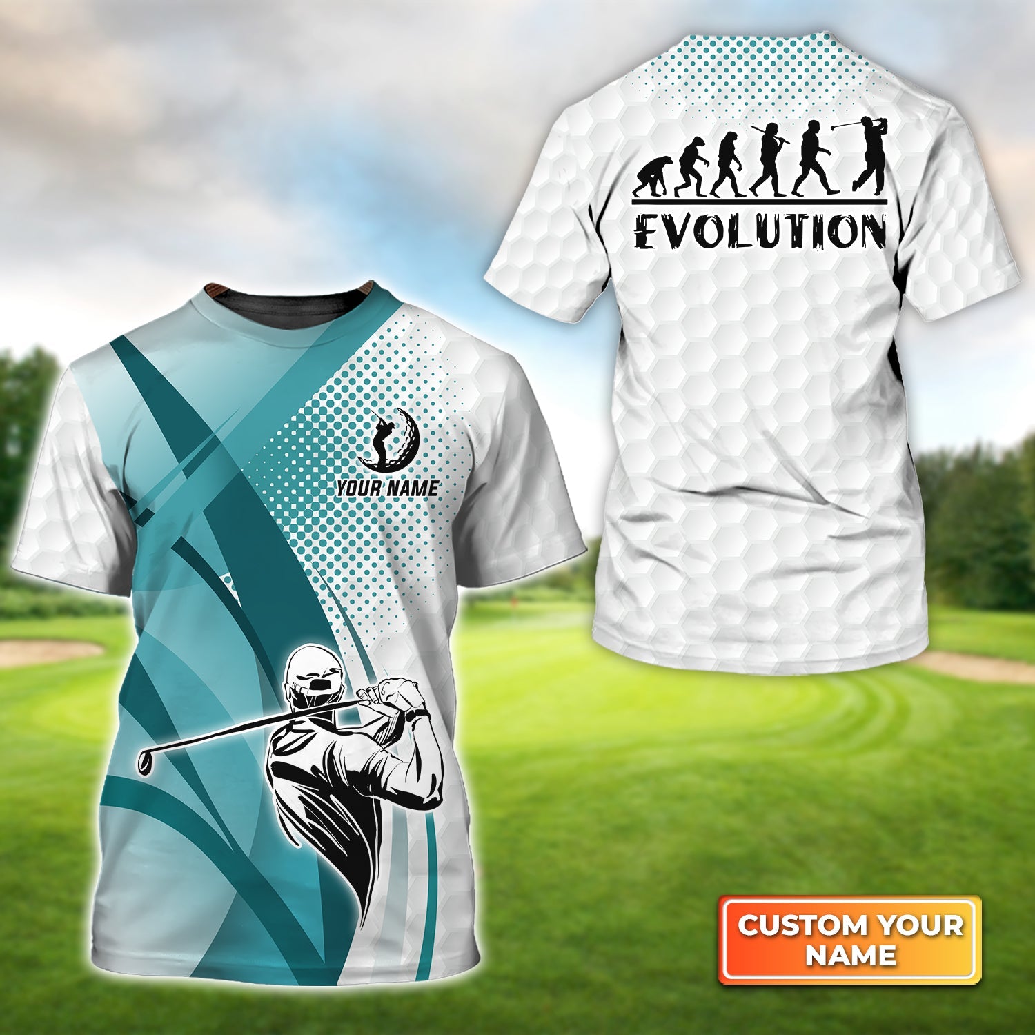 Golfing Evolution Blue Pattern Personalized Name 3D Tshirt Gift For Golfer
