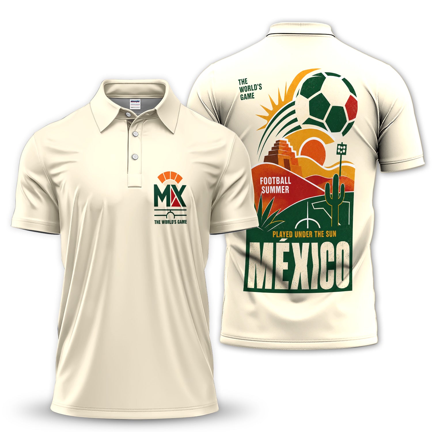 Mexico Football Summer Polo Shirt for Men – Played Under the Sun Mexican Soccer Graphic Polo Shirt