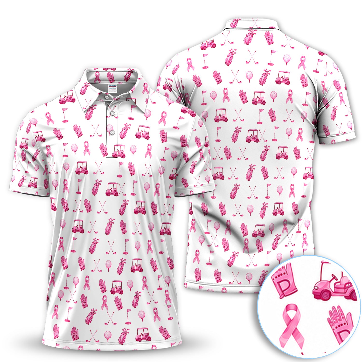 Breast Cancer Awareness Golf Pattern Shirt, Pink Ribbon Golf Shirt For Men, Breast Cancer Support Gift
