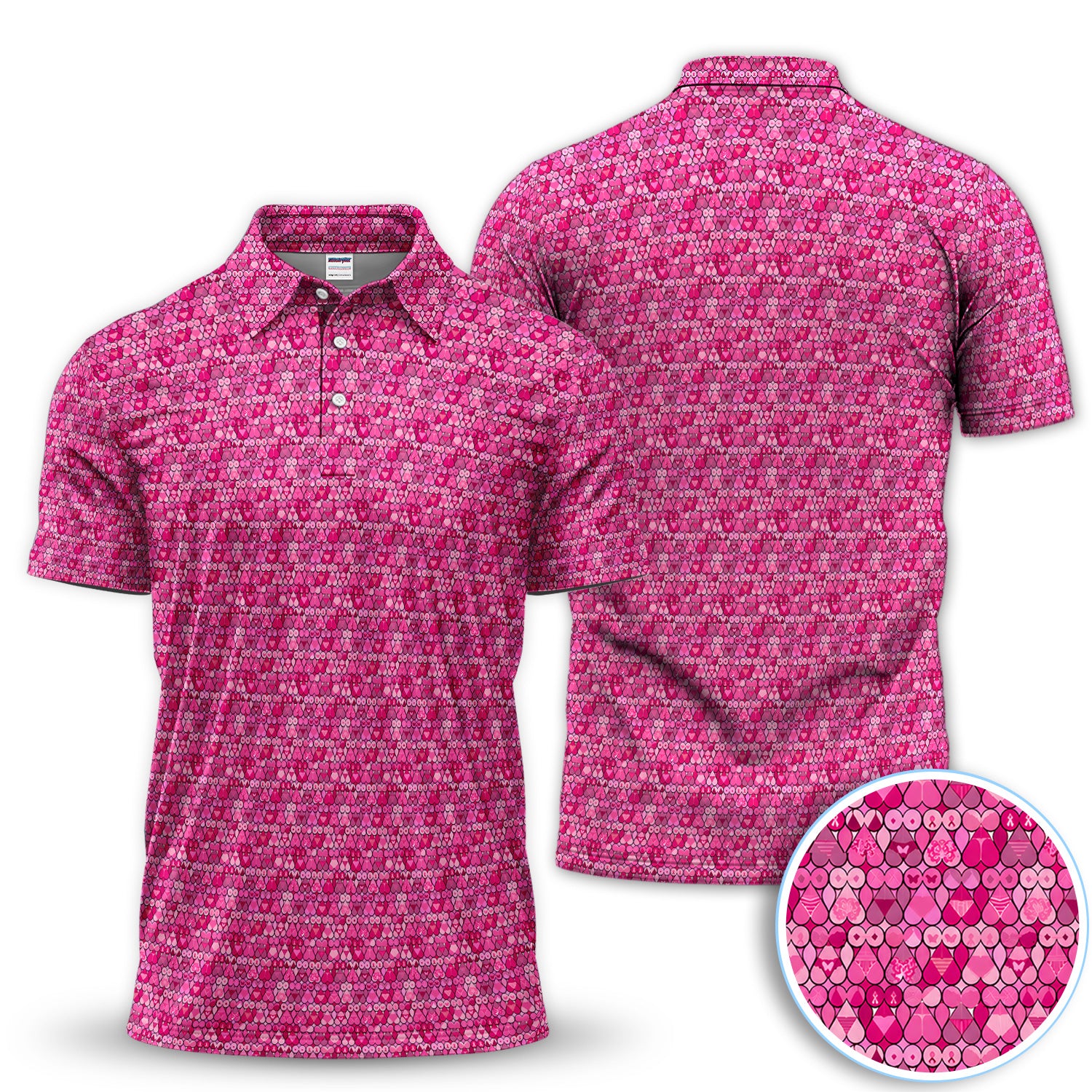 Breast Cancer Awareness Polo Shirt for Men – Pink Ribbon Hope Pattern Polo