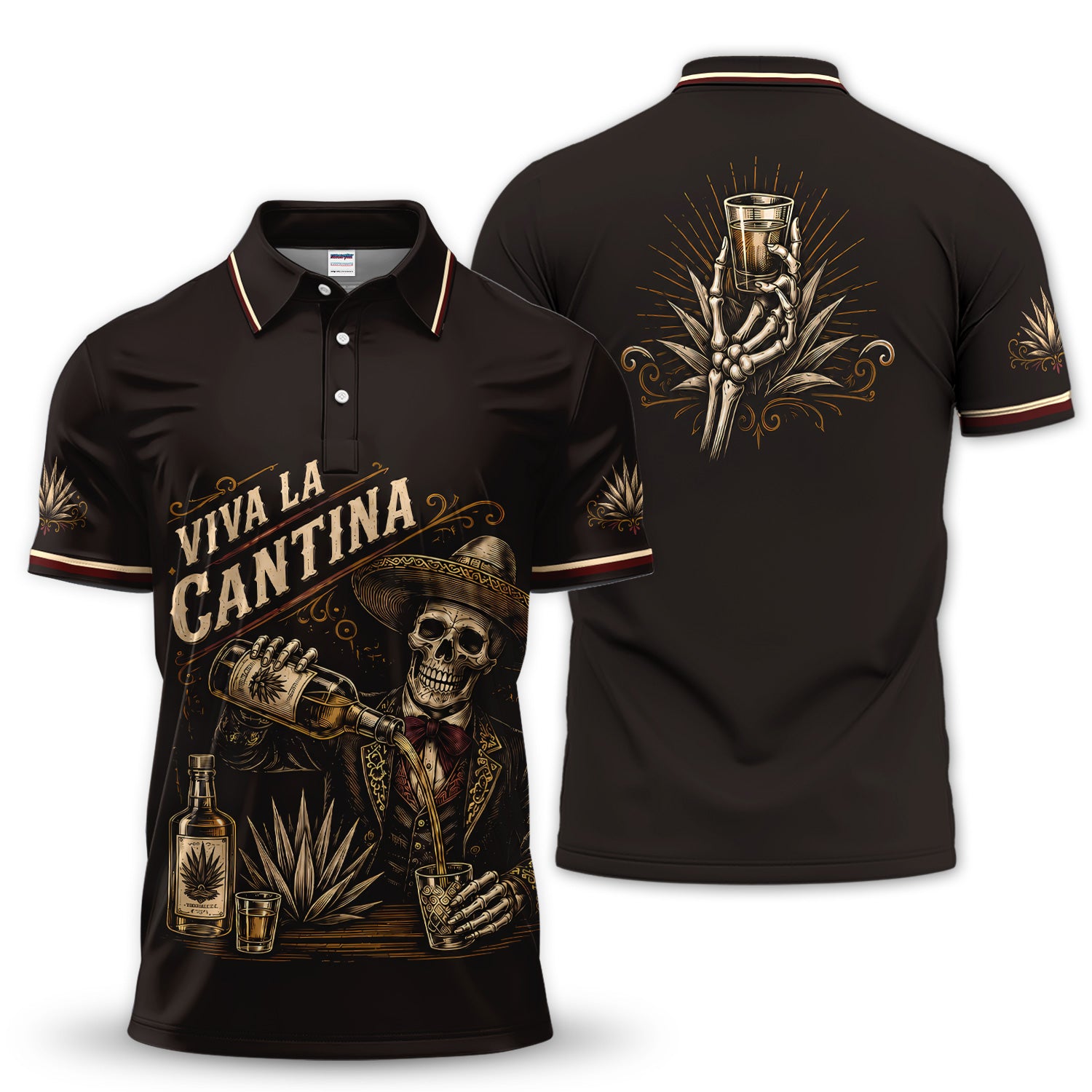 Mexican Cantina Polo Shirt for Men – Viva La Cantina Skeleton Tequila Party Shirt