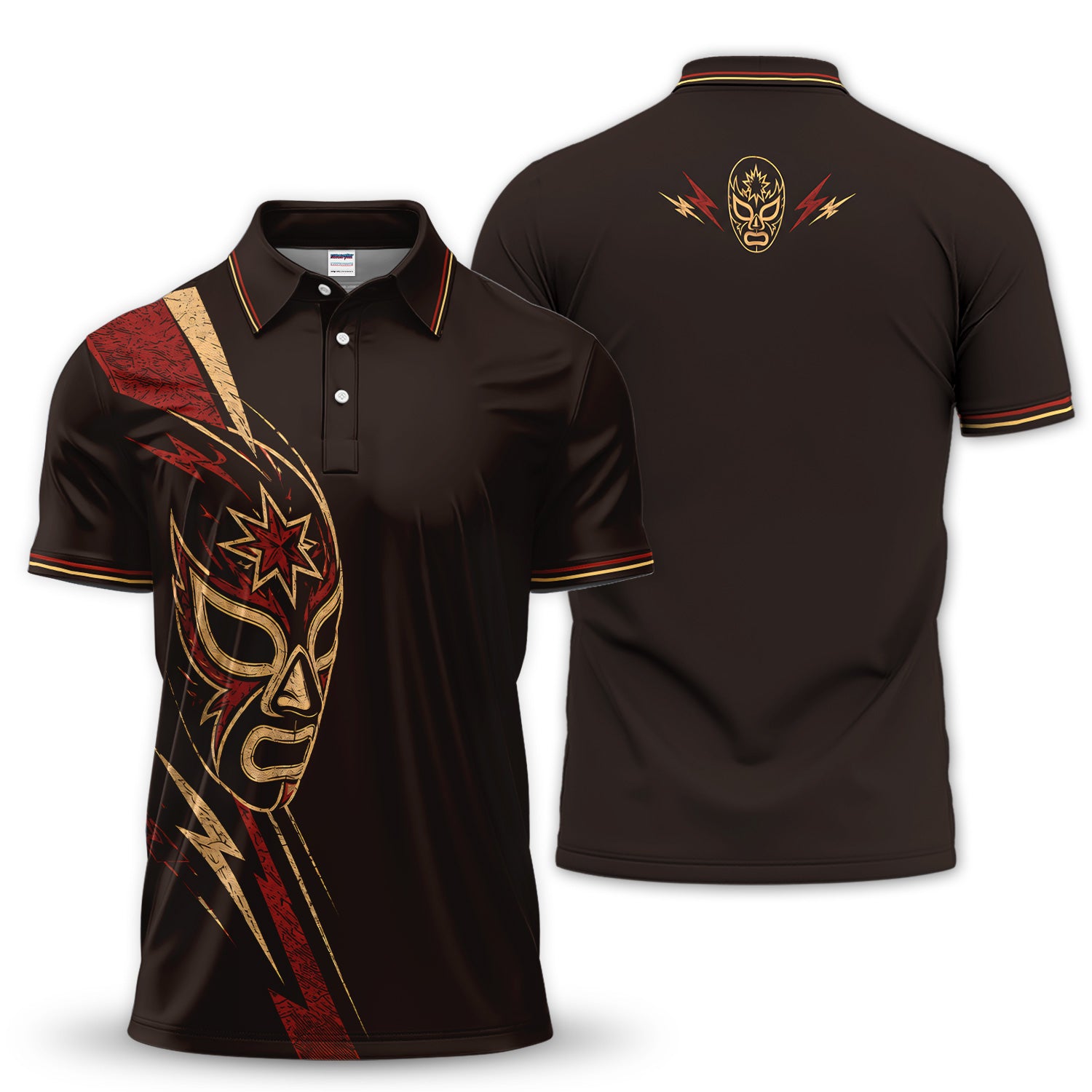 Lucha Libre Mask Polo Shirt for Men – Mexican Wrestling Lightning Graphic Polo Shirt
