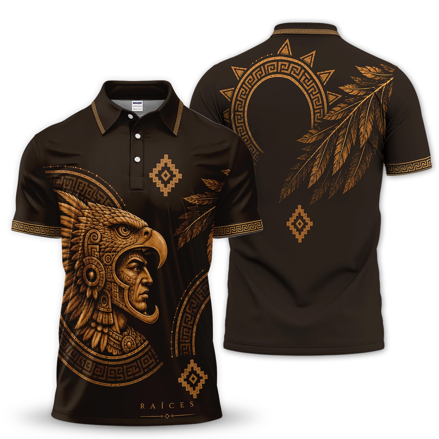 Aztec Eagle Warrior Polo Shirt for Women – Raíces Mexican Heritage Pattern Shirt