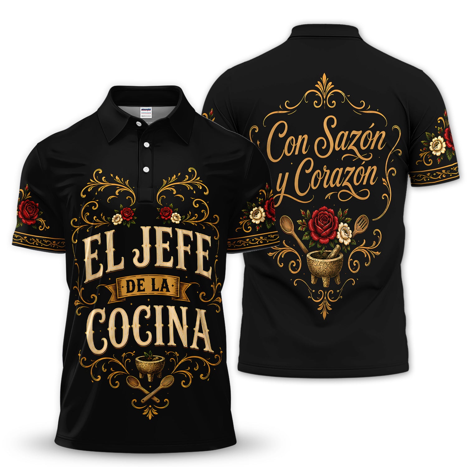 El Jefe de la Cocina Polo Shirt for Men – Con Sazón y Corazón Hispanic Chef Polo