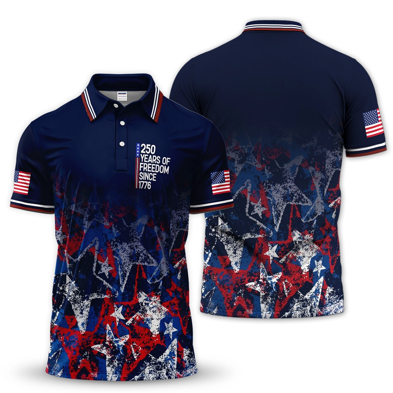 250 Years Freedom Golf Pattern Shirt, American Flag Golf Shirt For Men, 4th Of July Gift