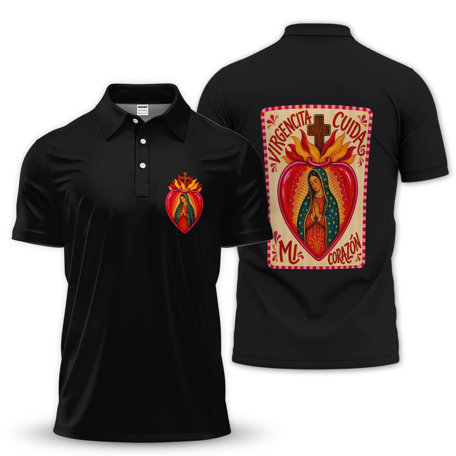 Our Lady of Guadalupe Polo Shirt for Men - Virgencita Cuida Mi Corazón Shirt