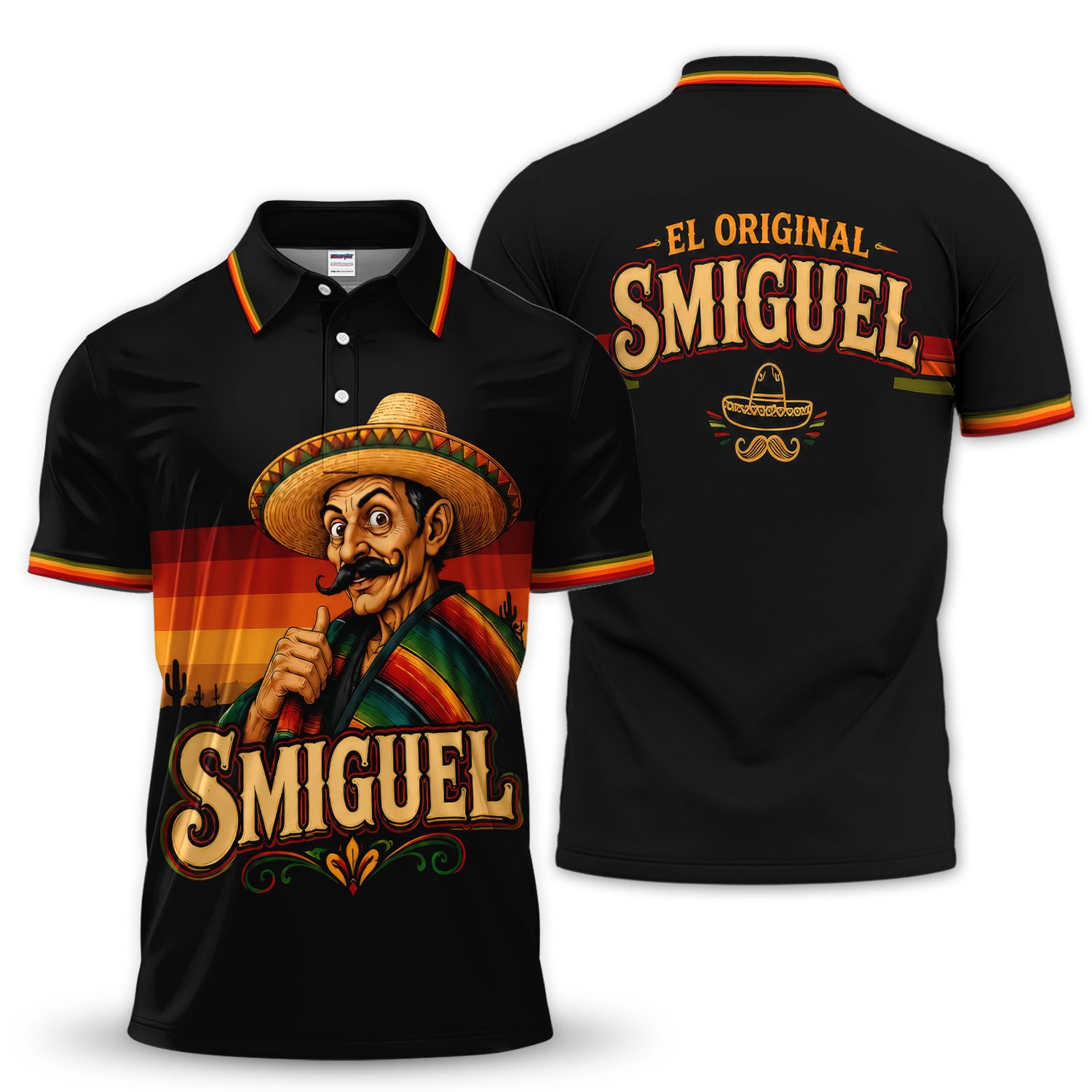El Original Smiguel Polo Shirt for Men – Funny Mexican Sombrero Fiesta Party Polo
