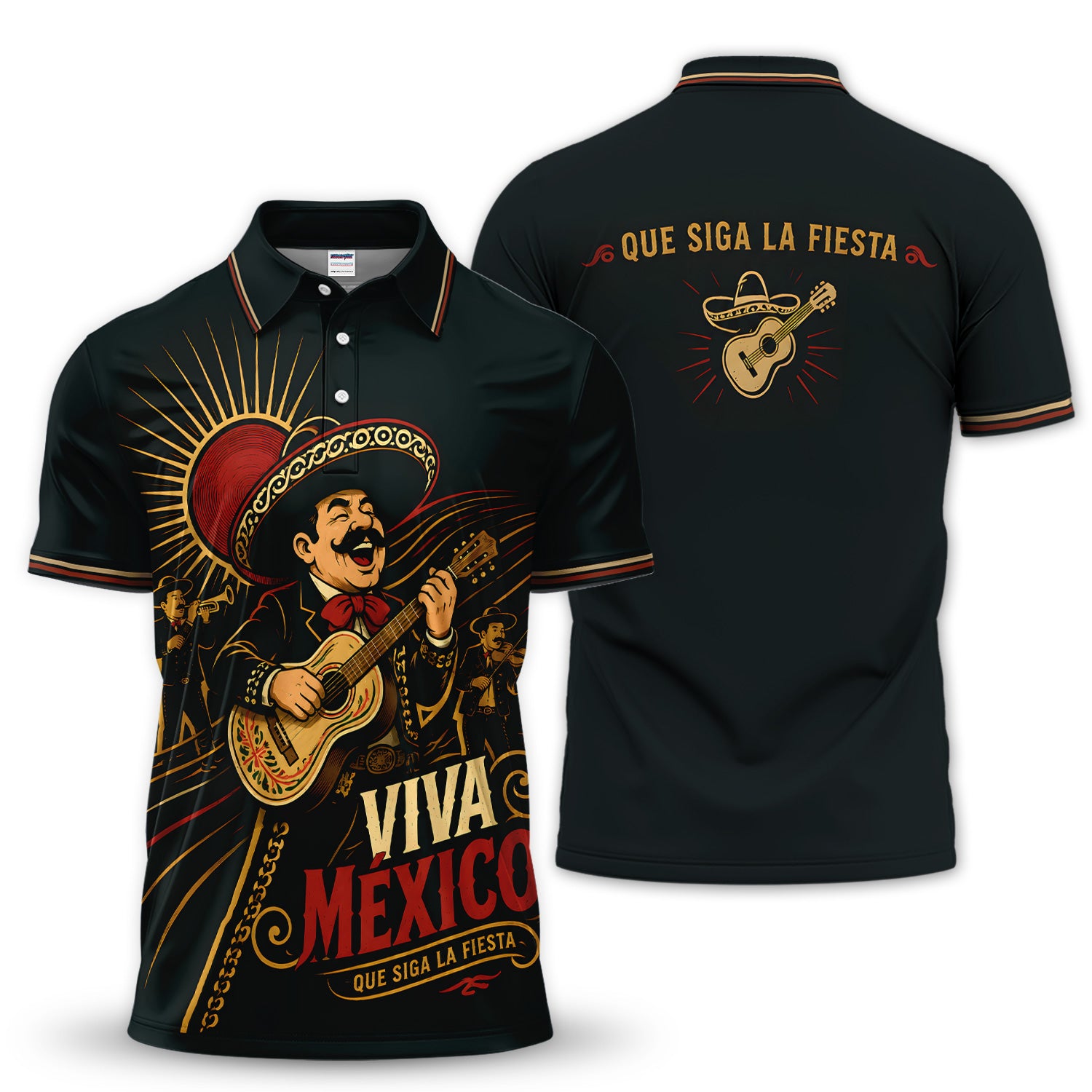 Viva México Fiesta Polo Shirt for Men – Que Siga La Fiesta Mariachi Party Polo