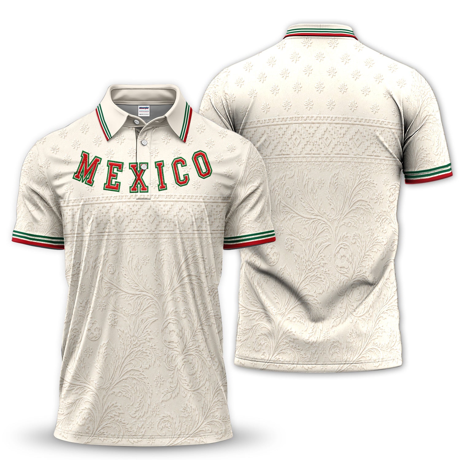 Vintage Mexico Floral Golf Pattern Shirt, Mexican Heritage Golf Shirt For Men, Patriotic Golf Gift