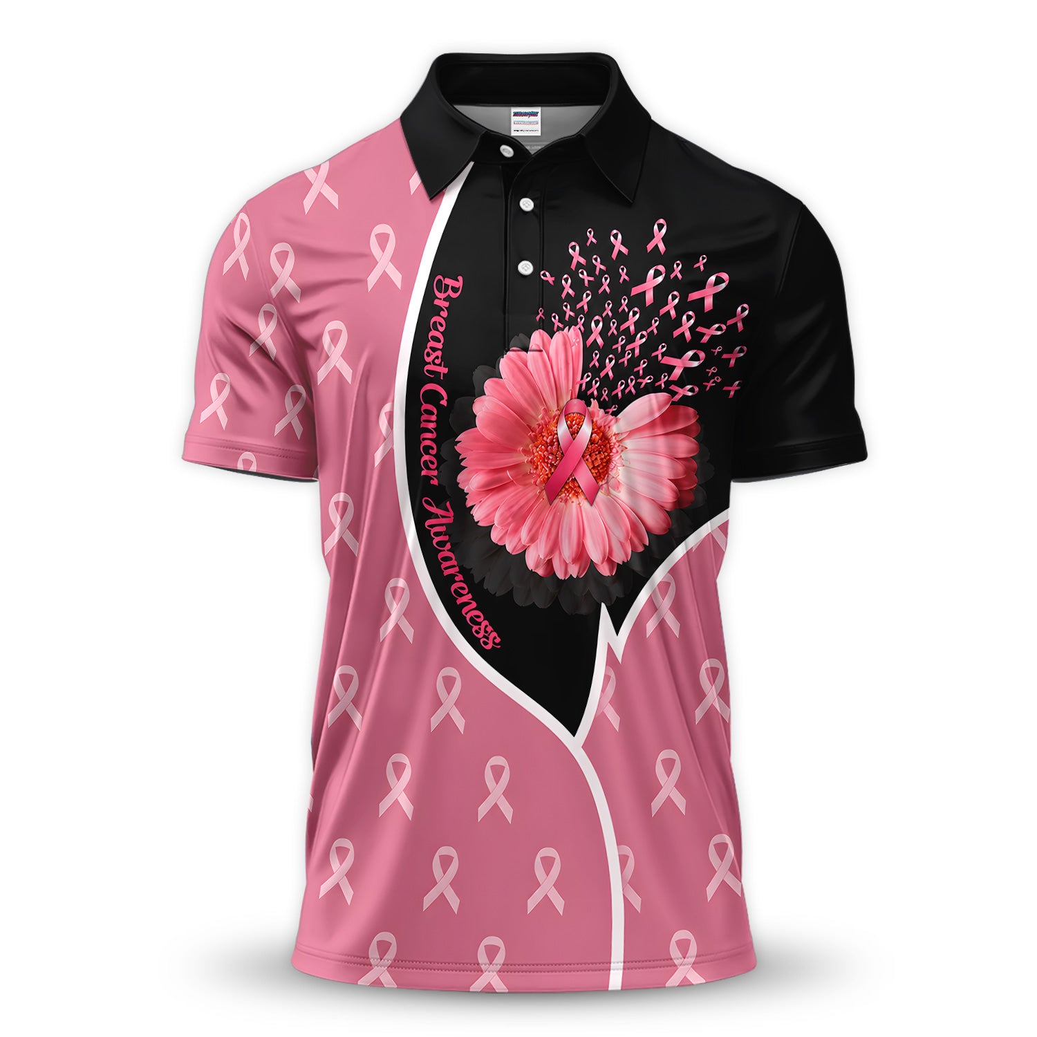 Breast Cancer Awareness Floral Polo Shirt for Men – Pink Ribbon Support Polo