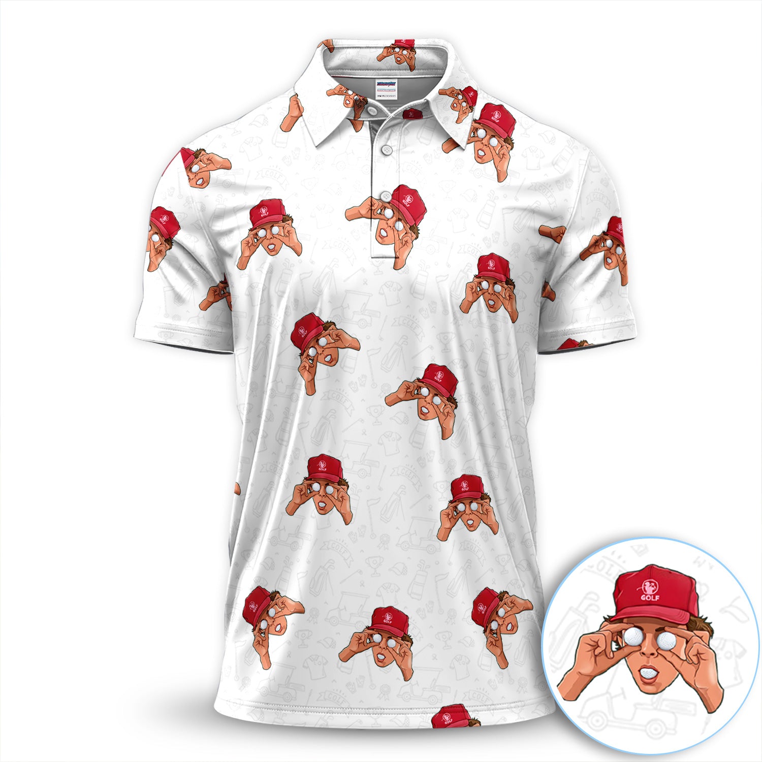 Funny Golfer Ball Eyes Pattern Golf Shirt, Cartoon Golf Player Pattern Golf Shirt For Men, Golfer Gift