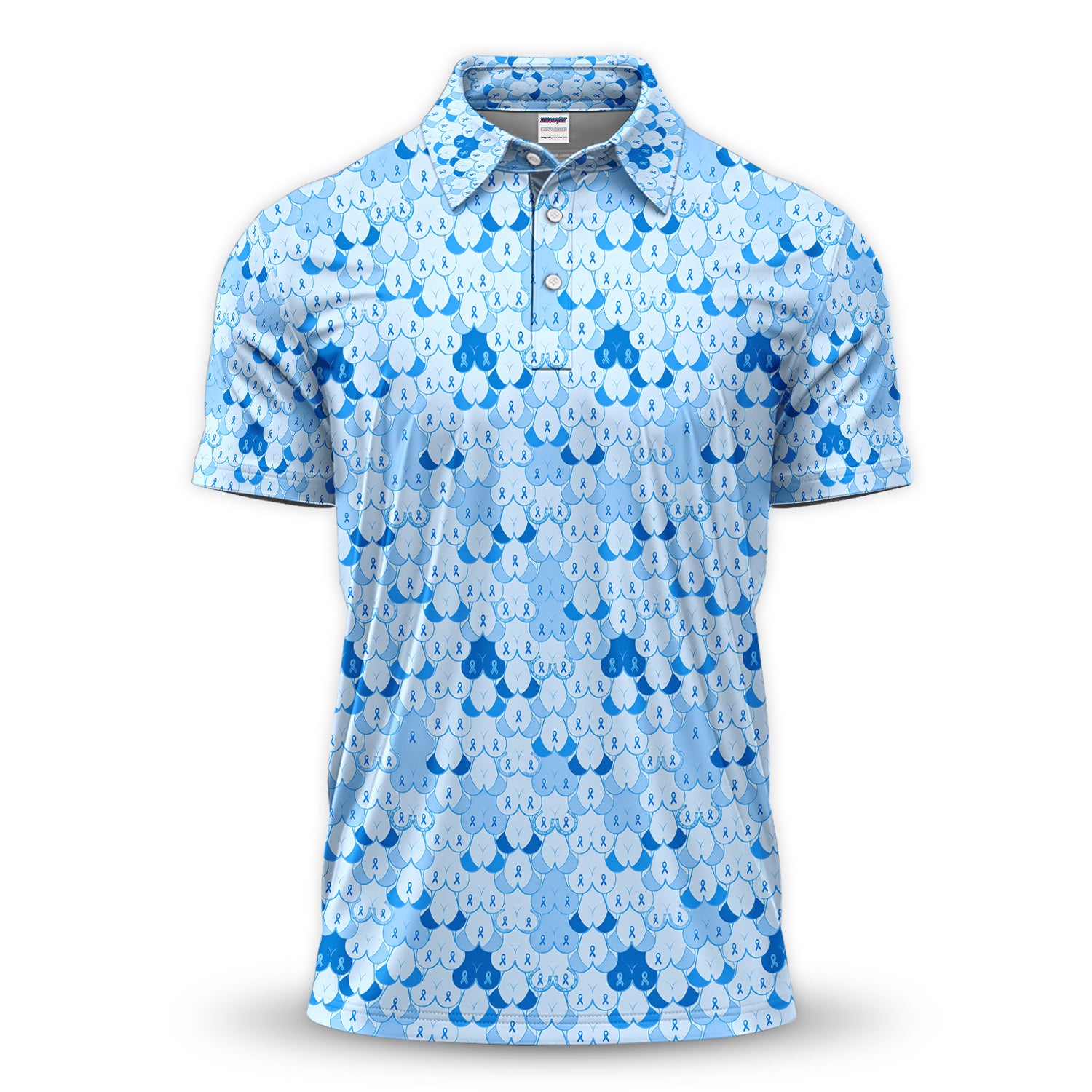 Prostate Cancer Awareness Polo Shirt for Men – Blue Ribbon Heart Pattern Support Polo