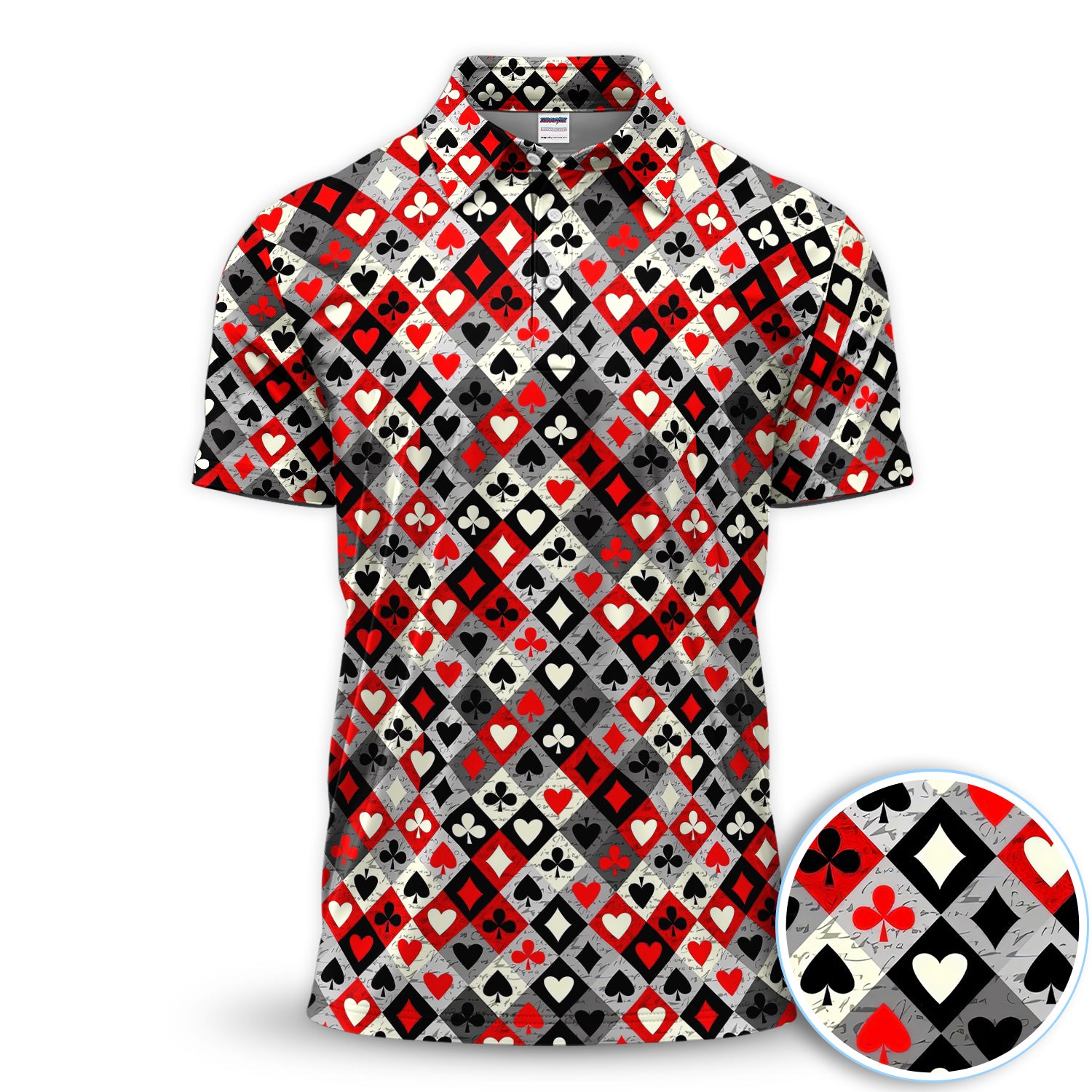 Classic Playing Cards Diamond Pattern Shirt, Poker Card Suit Golf Polo Shirt For Men, Casino Lover Gift