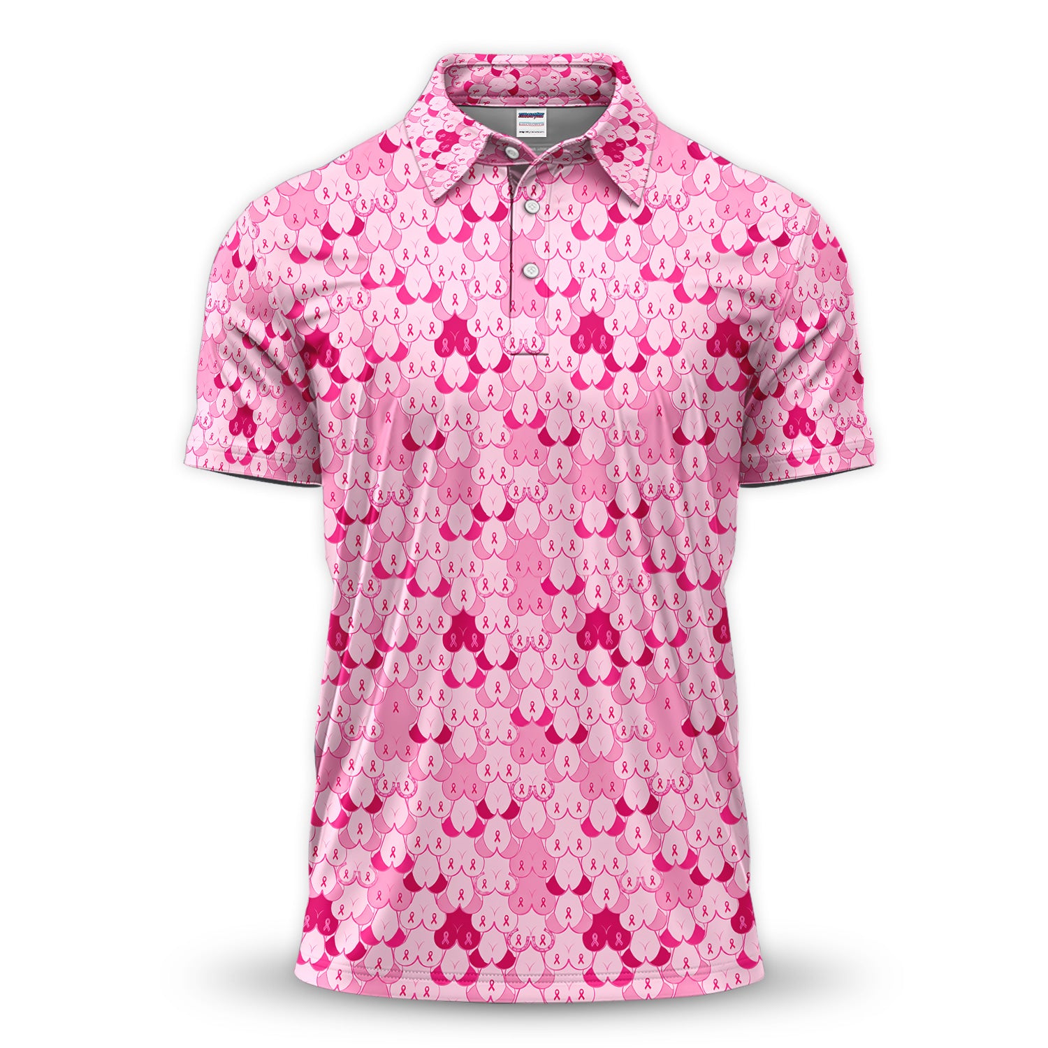 Breast Cancer Awareness Ribbon Polo Shirt for Men – Pink Hope Layered Pattern Polo