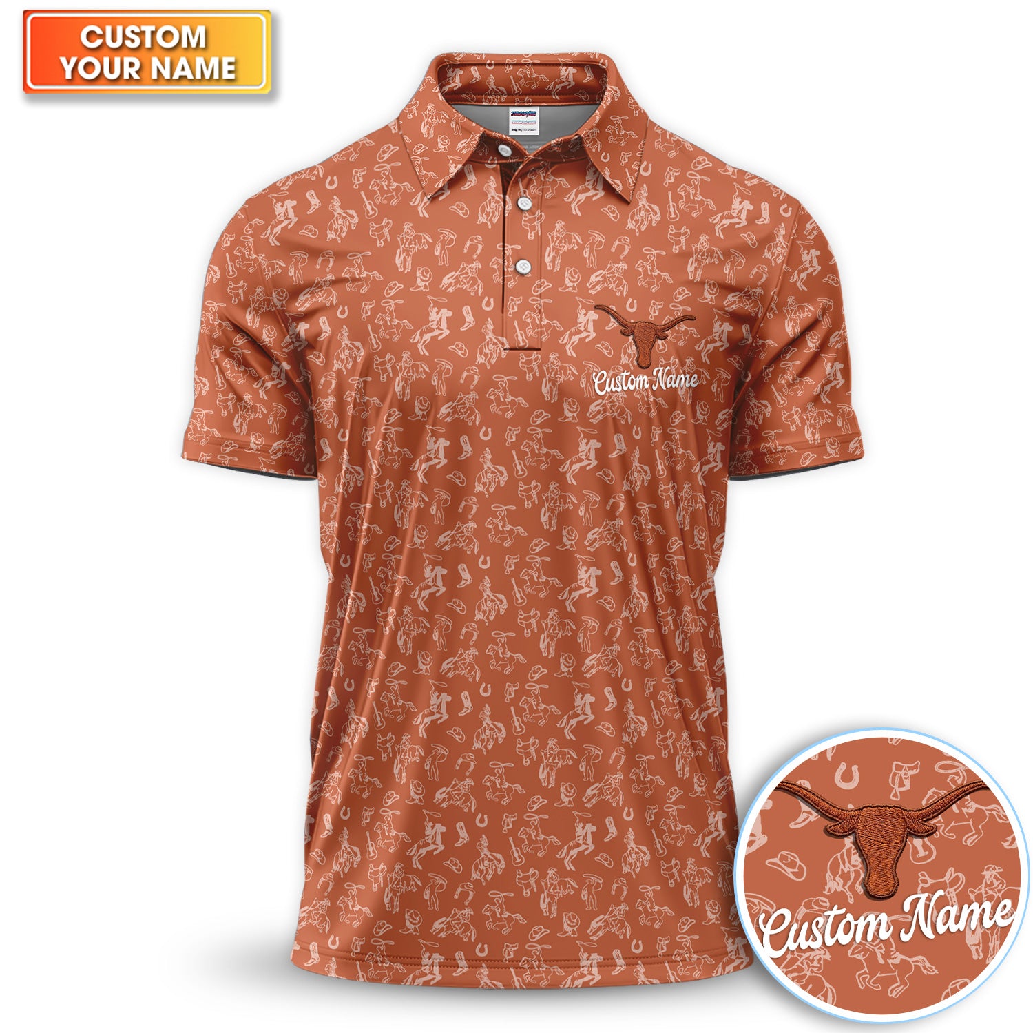 Personalized Western Cowboy Pattern Golf Polos, Crazy Cowboy Golf Shirt For Men, Funny Golf Shirt