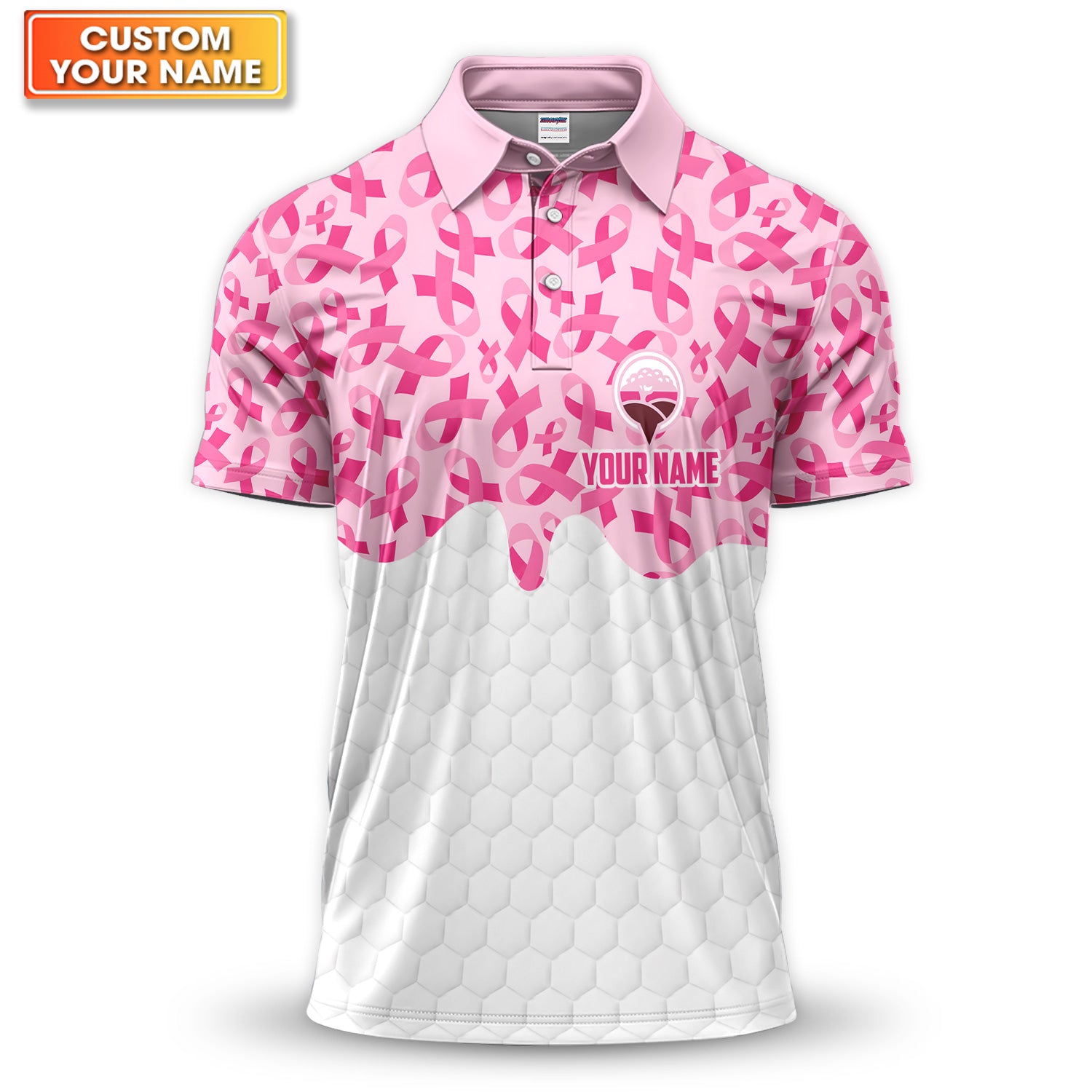 Personalized Breast Cancer Awareness Golf Polo Shirt for Men – Pink Ribbon Custom Name Polo