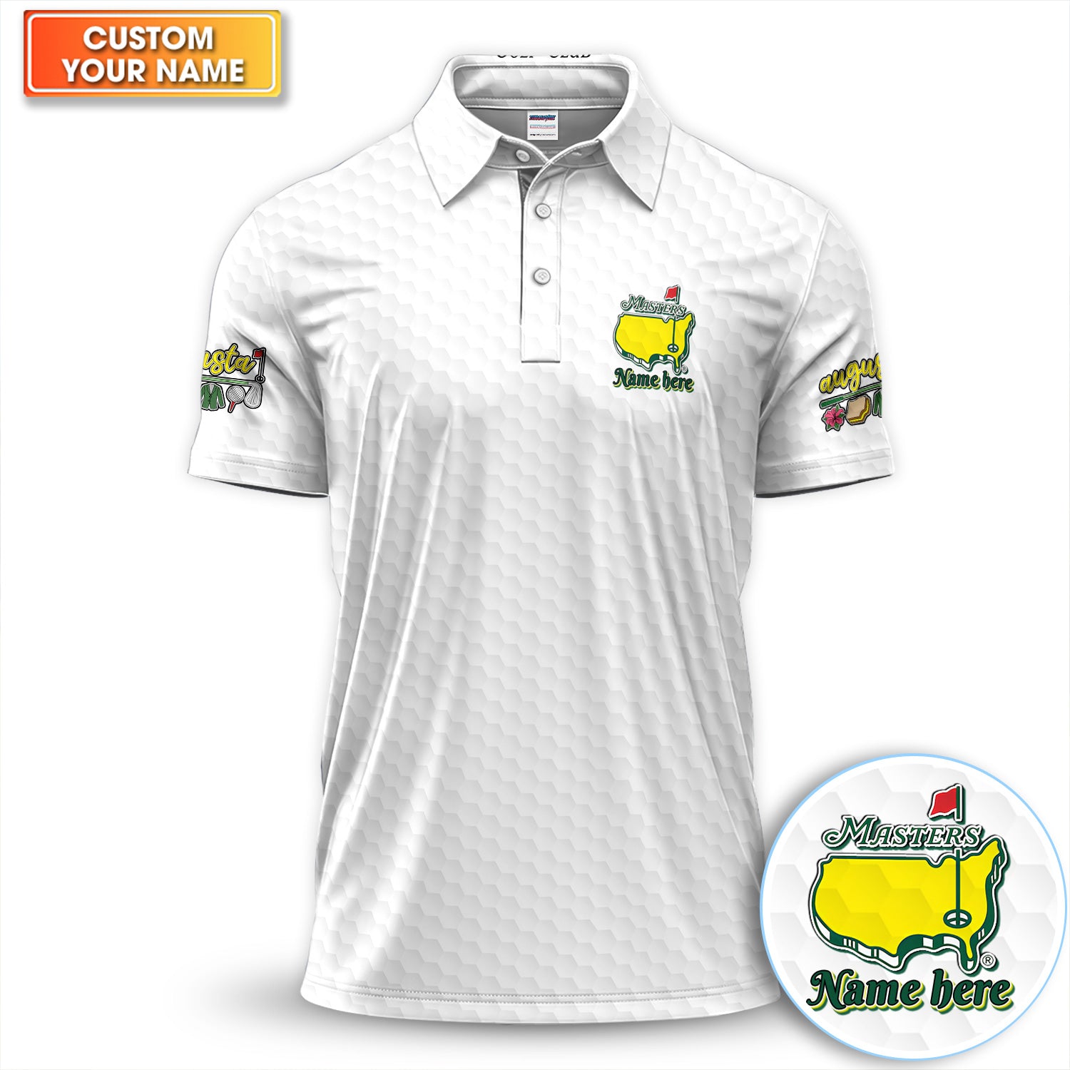 Personalized White Hexagon Golf Pattern Shirt, Custom Name Masters Style Golf Polo Shirt For Men, Golf Lover Gift