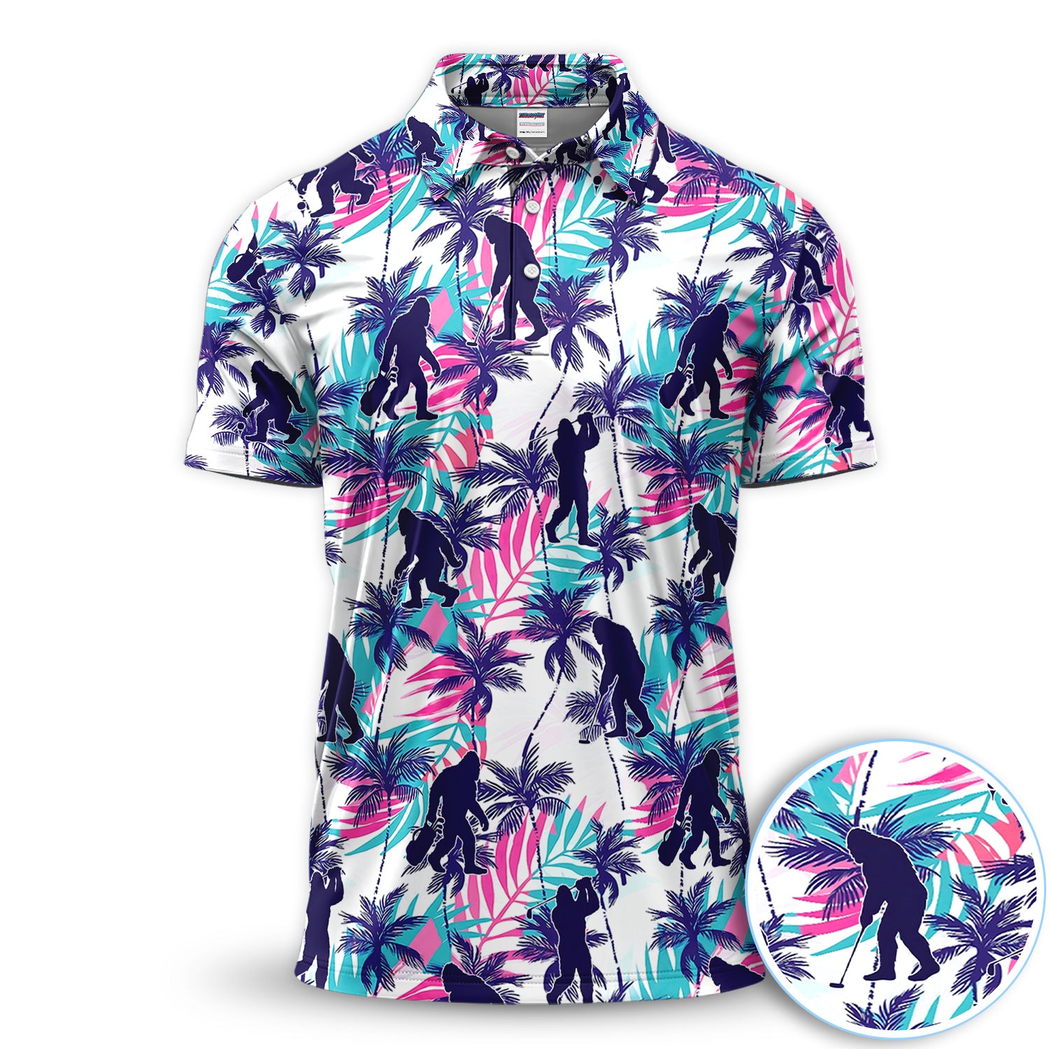 Funny Bigfoot Golfer Tropical Pattern Golf Shirt, Sasquatch Palm Golf Shirt For Men, Golfer Gift