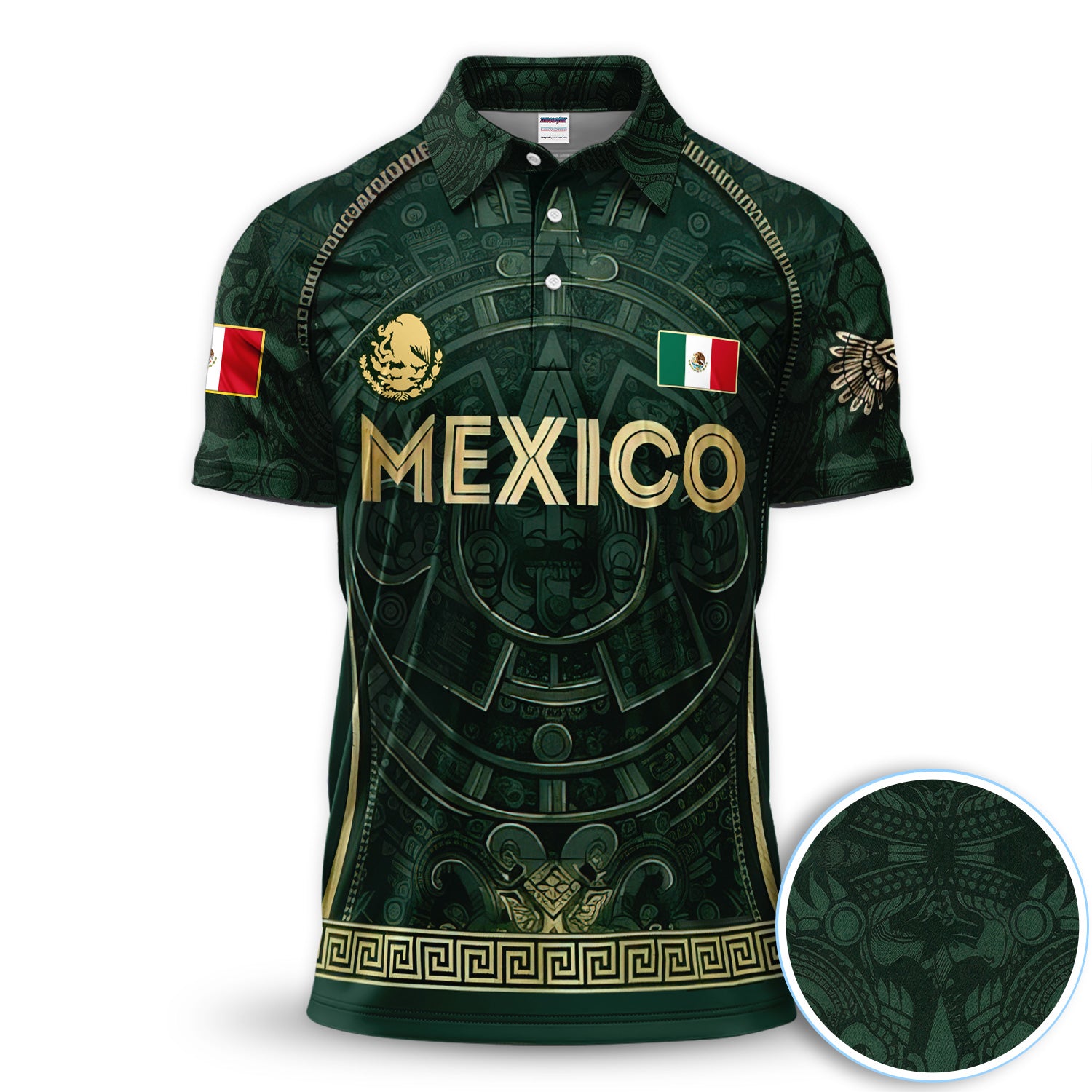 Mexico Aztec Calendar Pattern Golf Shirt, Mexican Heritage Aztec Golf Shirt For Men, Mexico Golf Gift
