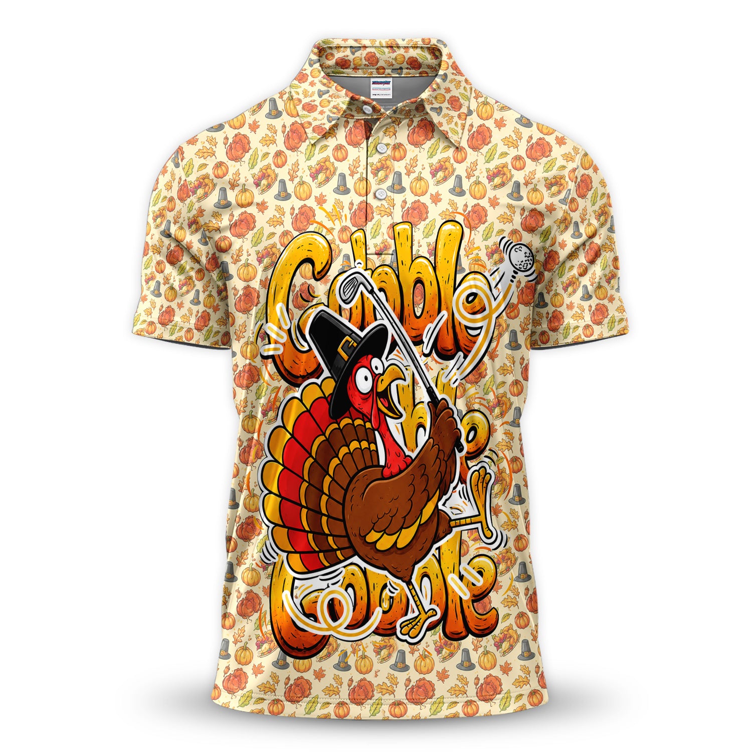 Funny Thanksgiving Turkey Golf Polo Shirt for Men – Gobble Till You Wobble Holiday Polo