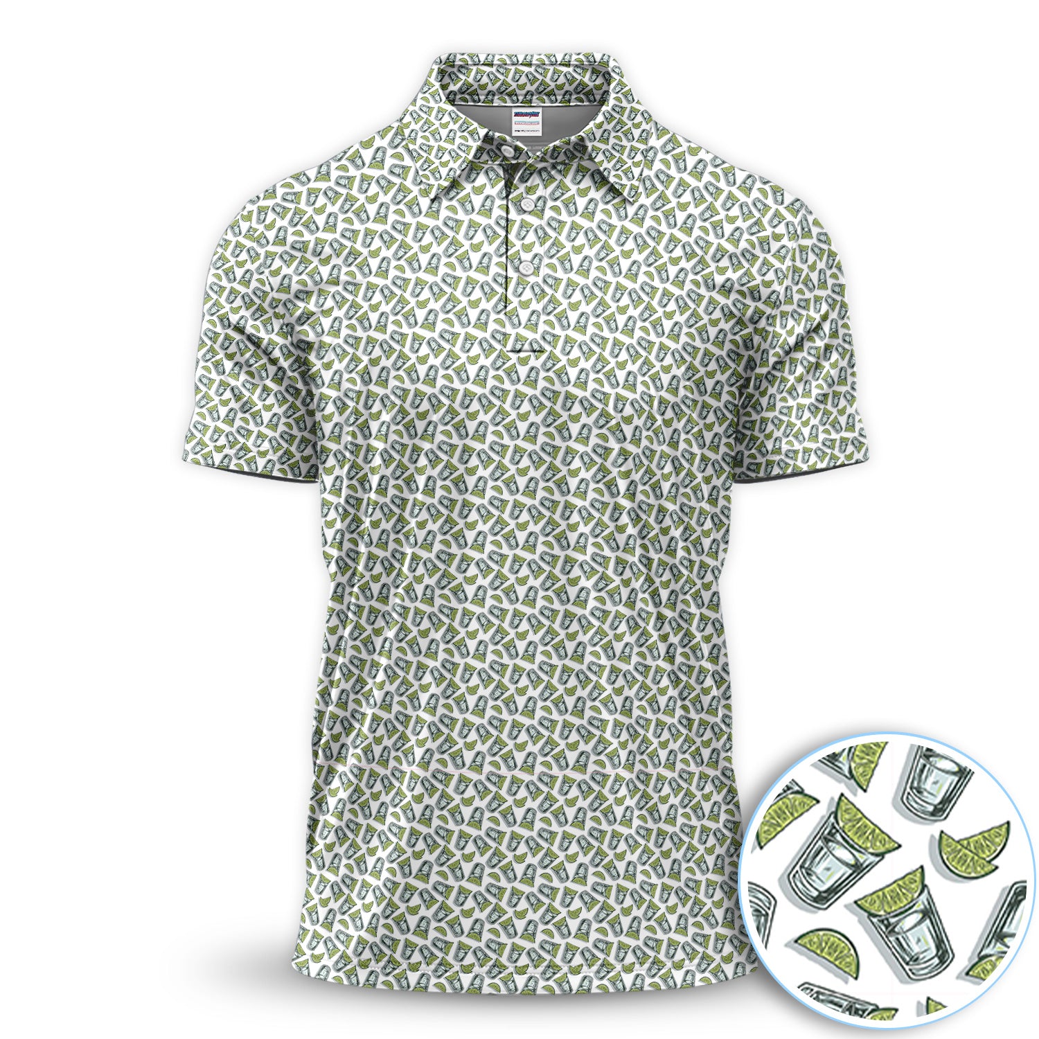 Tequila Lime Shot Pattern Golf Polos, Crazy Tequila Golf Shirt For Men, Funny Golf Shirt