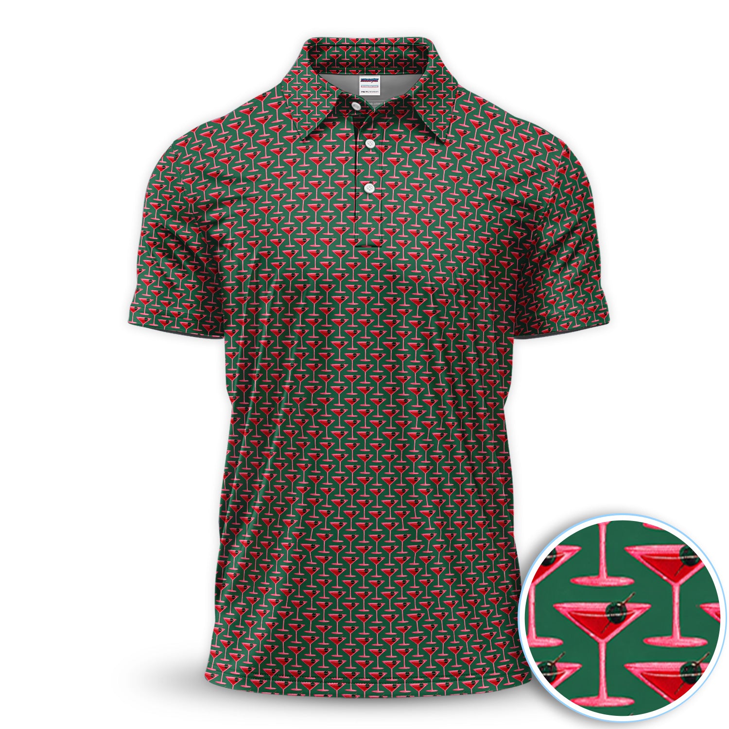 Martini Cocktail Pattern Golf Polos, Crazy Martini Golf Shirt For Men, Funny Golf Shirt