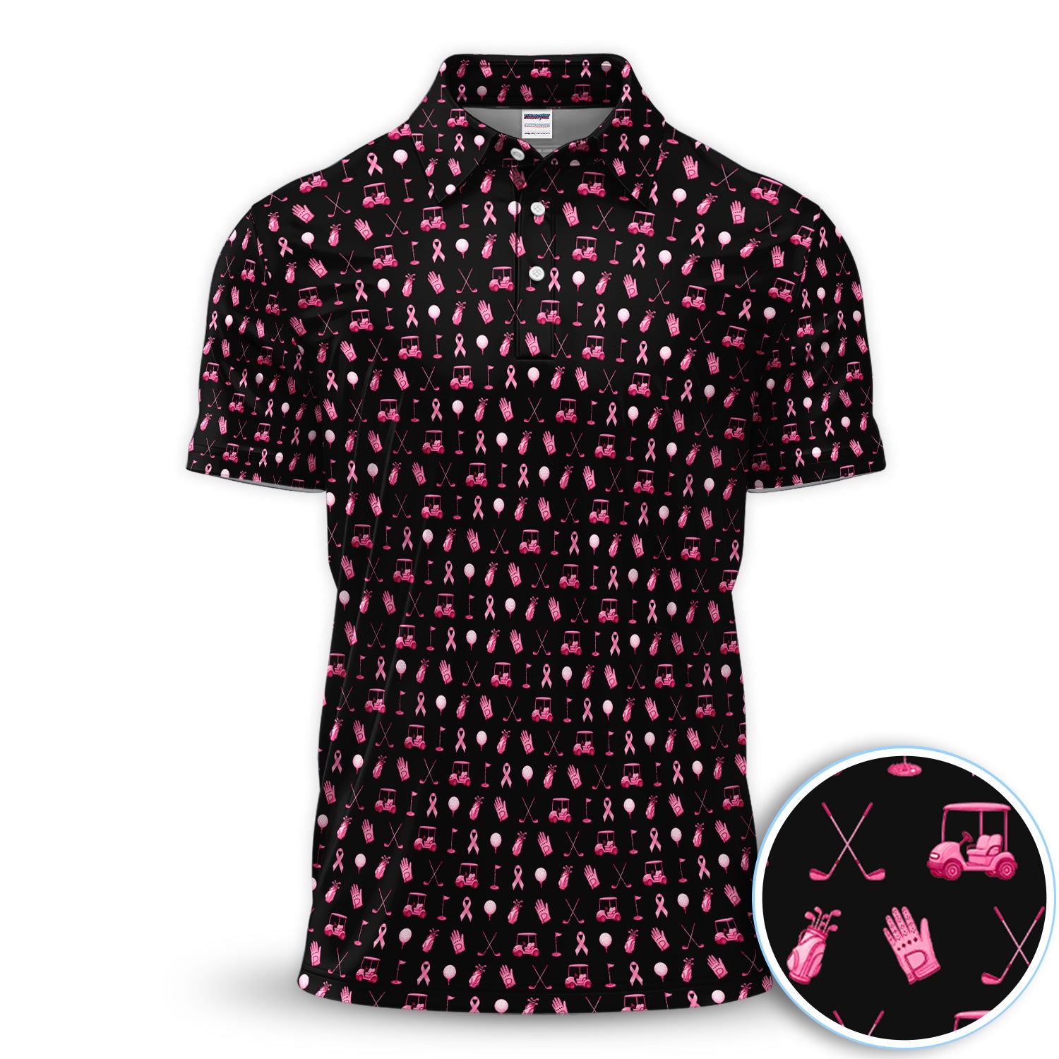 Breast Cancer Awareness Golf Polo Shirt for Men – Pink Ribbon Golfer Pattern Polo