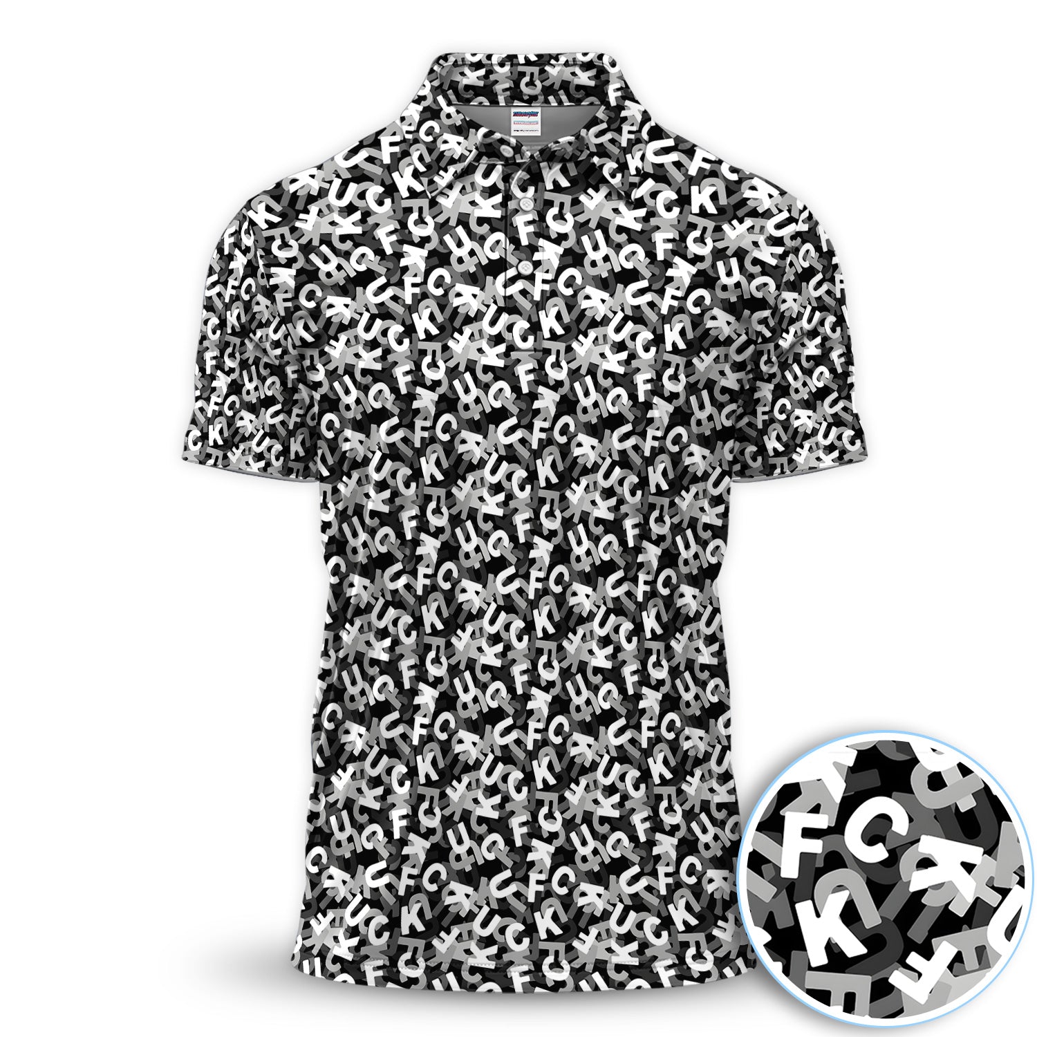 Funny F-Bomb Pattern Polo Shirt for Men – Black and White Profanity Party Polo