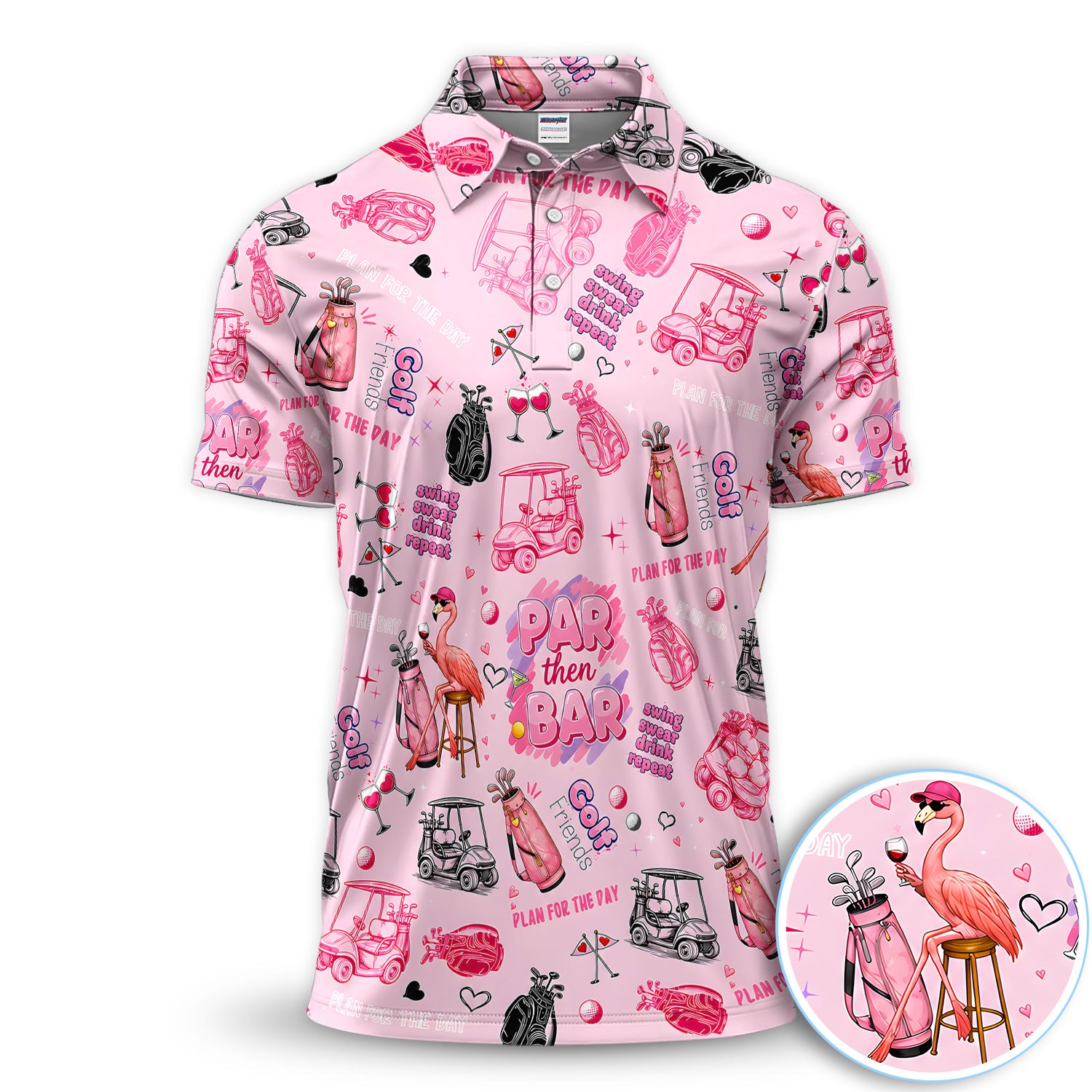 Pink Flamingo Golf Polo Shirt for Men – Par Then Bar Funny Golfer Party Polo