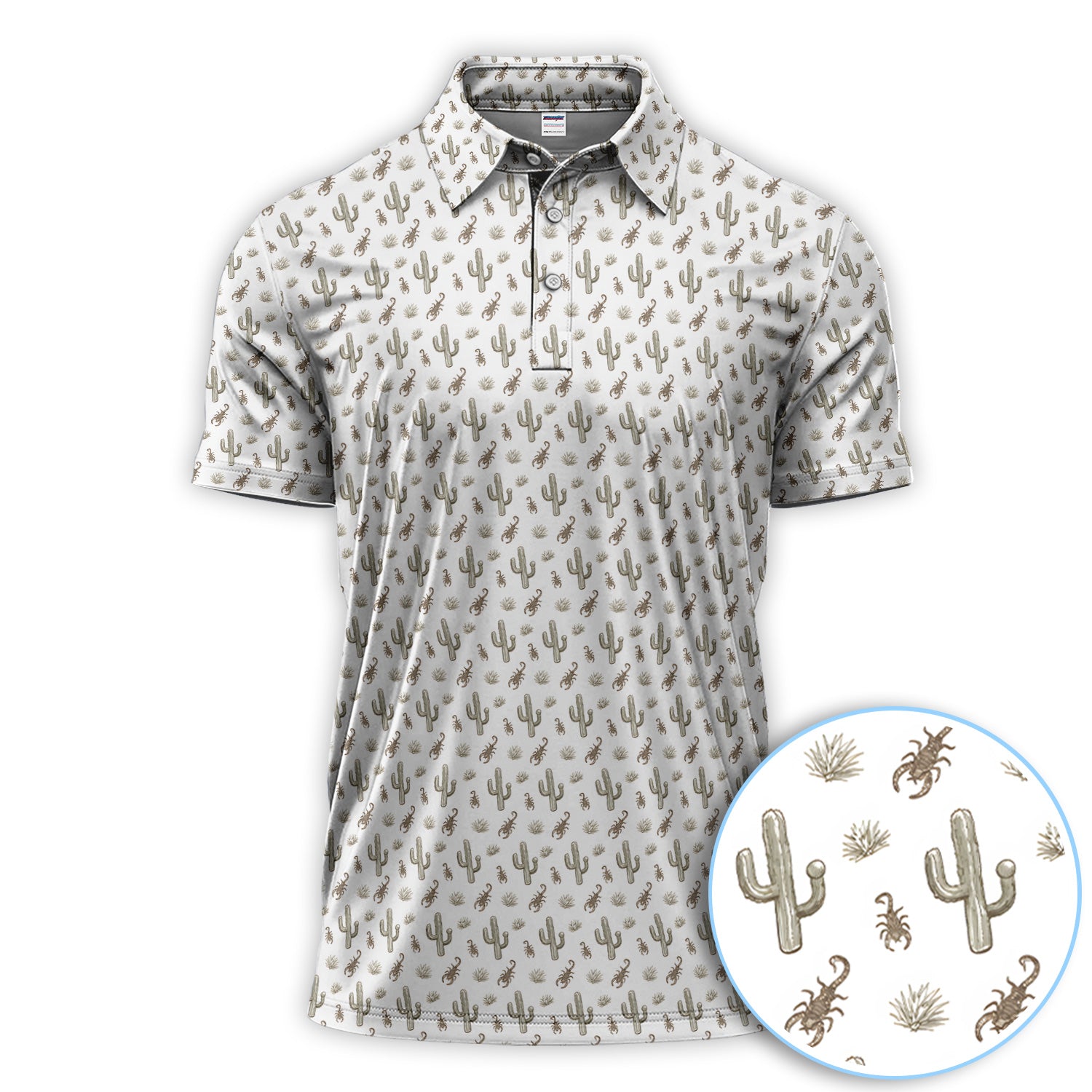 Cactus Pattern Golf Shirt, Crazy Golf Polos For Men, Golf Gift For Golfer