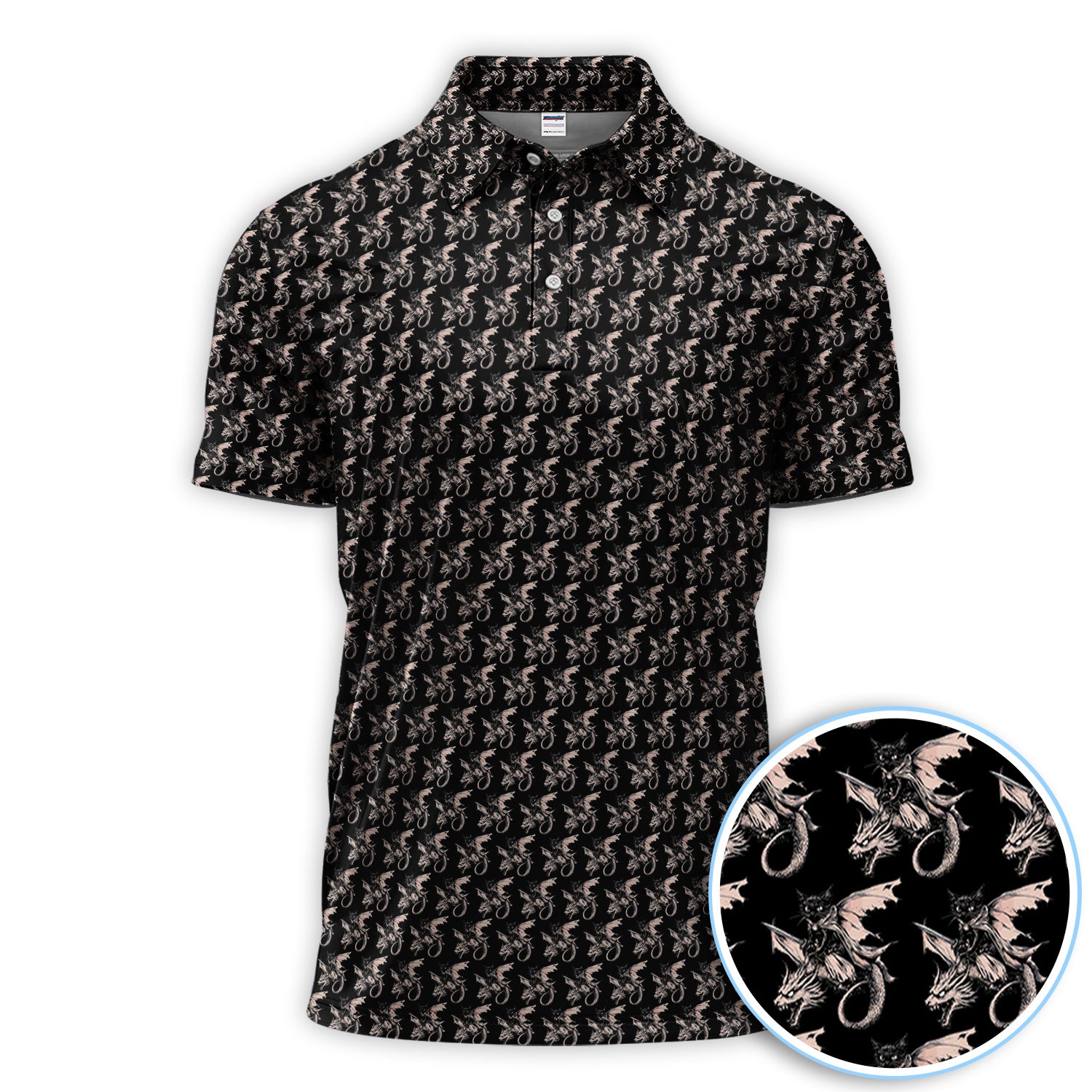 Funny Cat Dragon Pattern Golf Shirt, Crazy Men Golf Polos, Golf Gift For Golfer