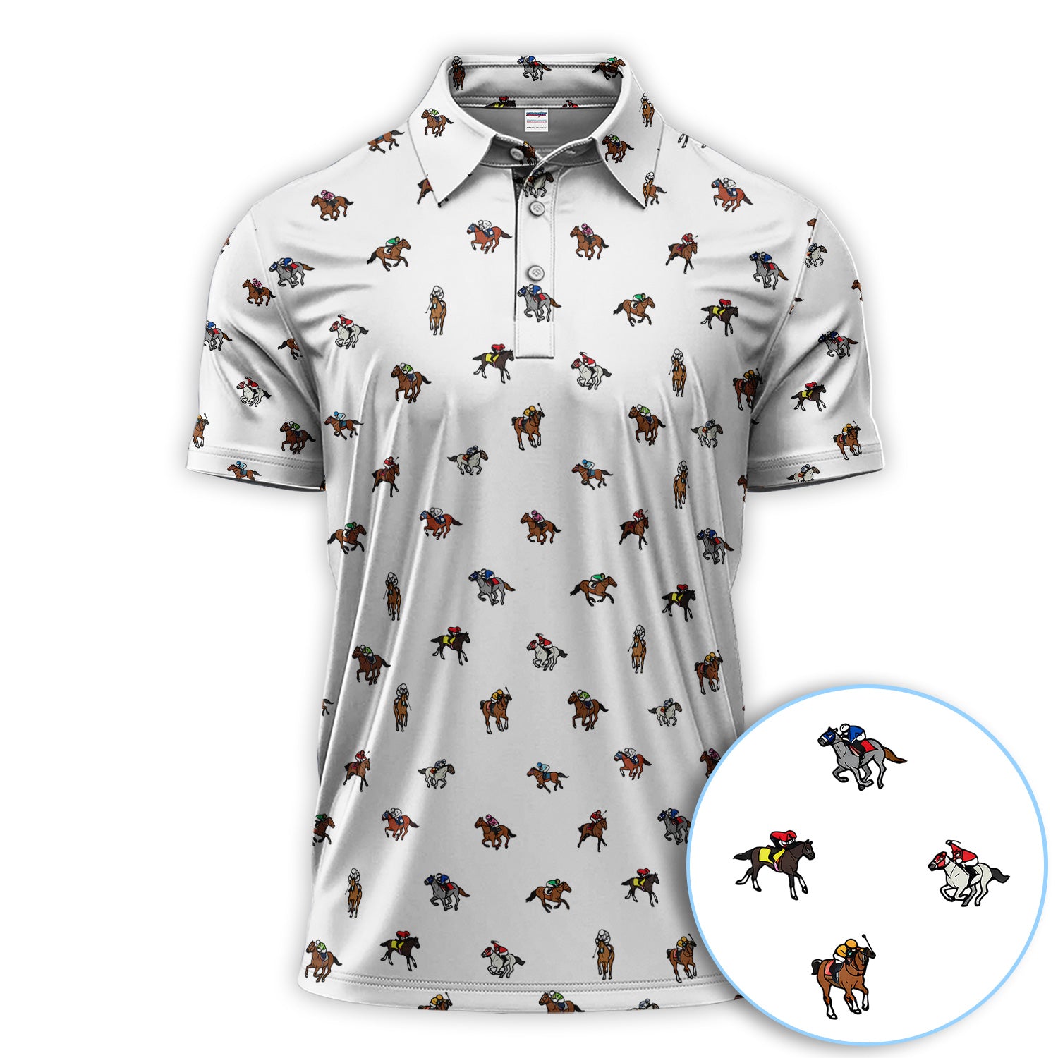 Derby Horse Racing Pattern Golf Polos, Minimalist Kentucky Golf Shirt For Golfer, Golf Gift For Men