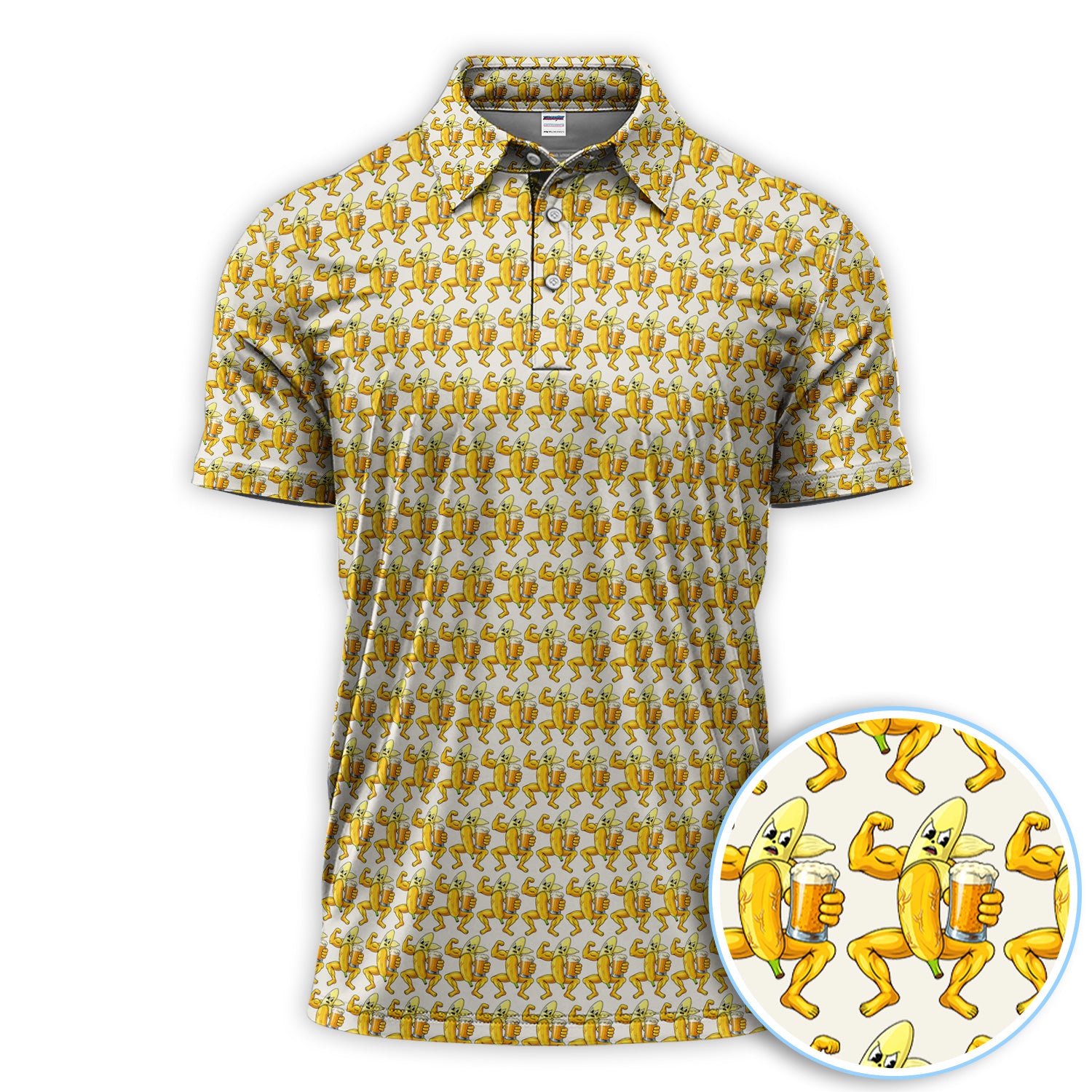 Funny Banana With Beer Pattern Golf Polos, Crazy Golf Shirt For Men, Golf Gift For Golfer
